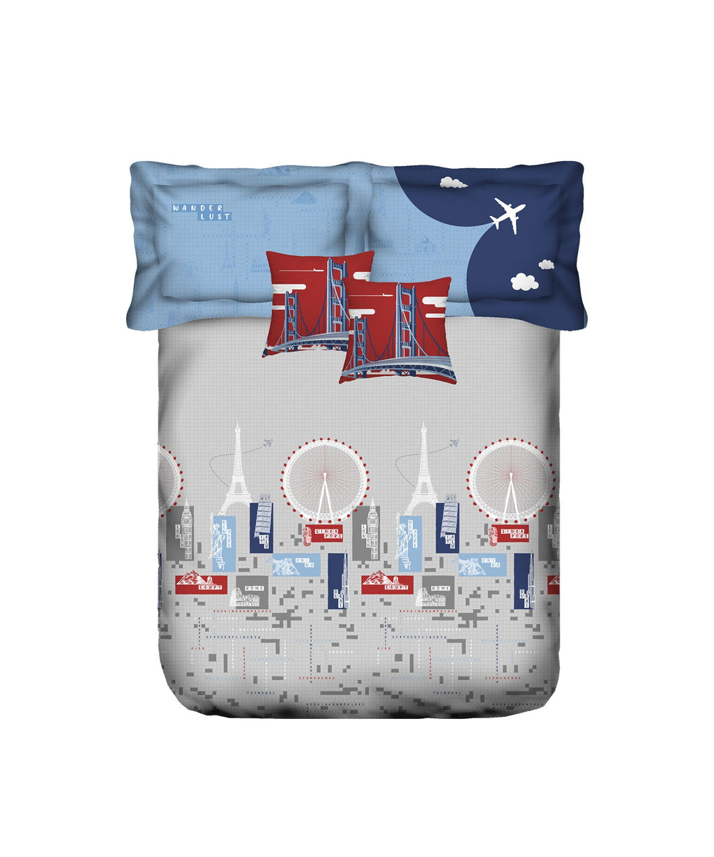 Juniors Double Bedsheet, Crossword| 144TC Cotton|2 Pillow Covers & 2 Cushion Covers