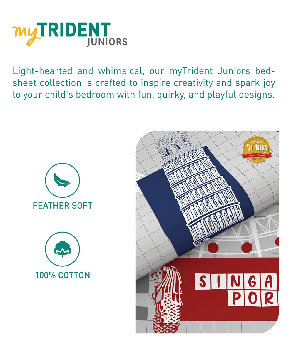 Juniors Double Bedsheet, Crossword| 144TC Cotton|2 Pillow Covers & 2 Cushion Covers