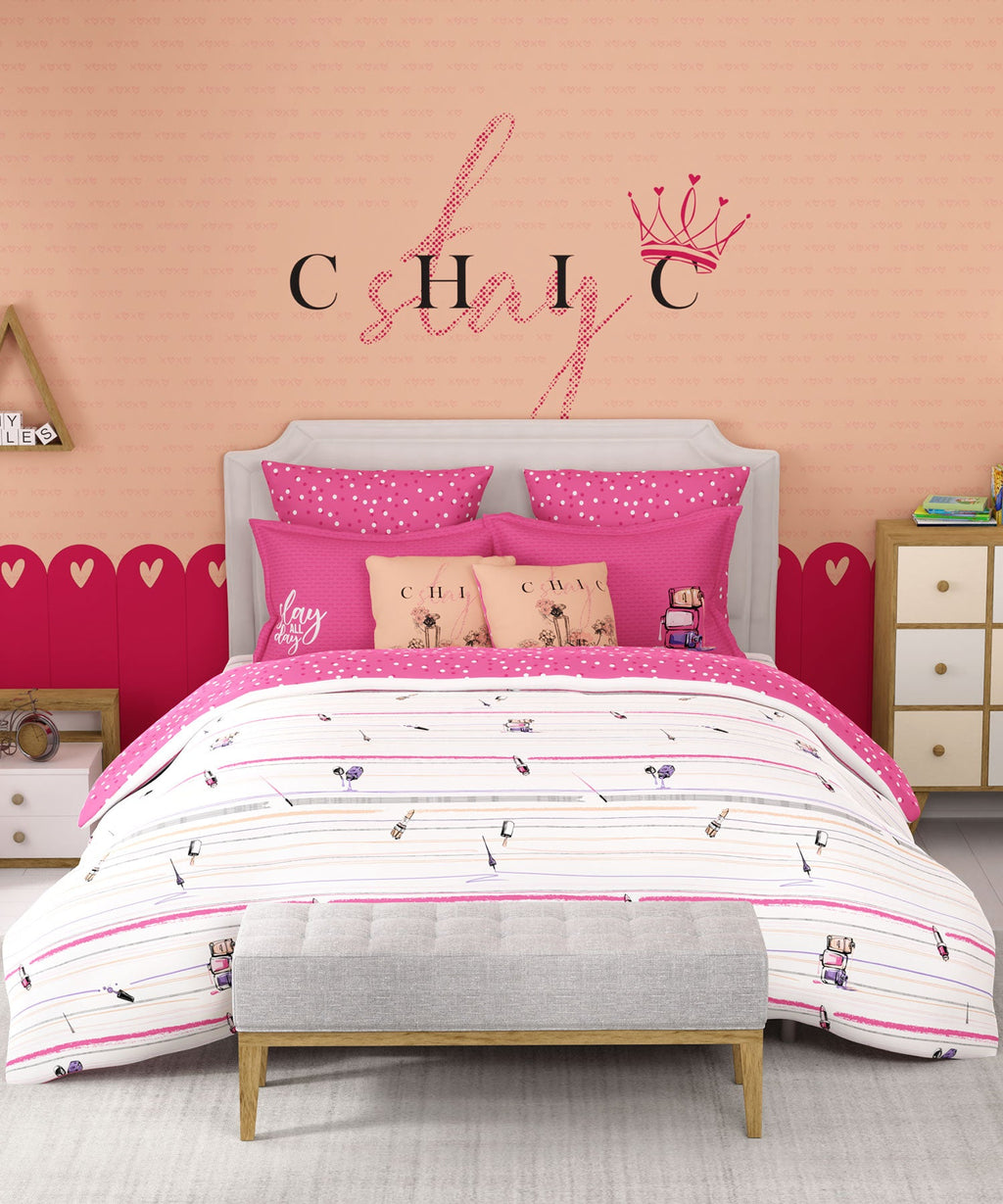 Juniors Double Bedsheet, Slumber Party| 144TC Cotton|2 Pillow Covers & 2 Cushion Covers