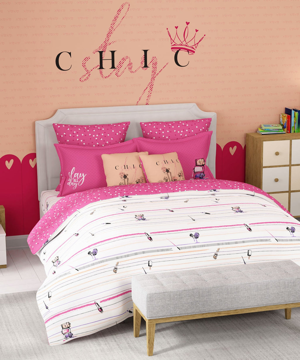 Juniors Double Bedsheet, Slumber Party| 144TC Cotton|2 Pillow Covers & 2 Cushion Covers