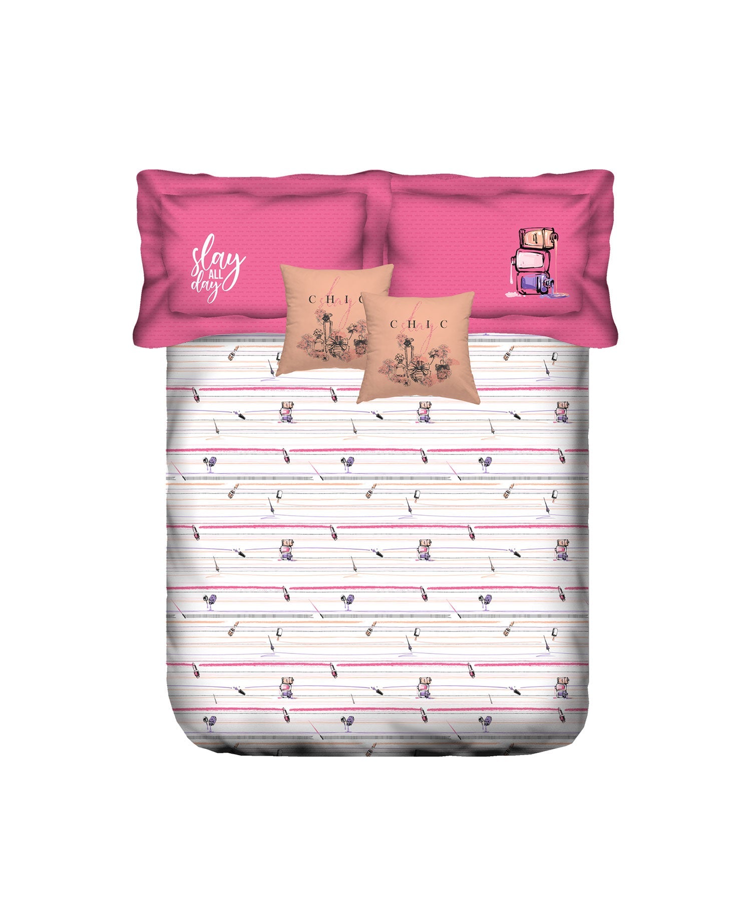 Juniors Double Bedsheet, Slumber Party| 144TC Cotton|2 Pillow Covers & 2 Cushion Covers