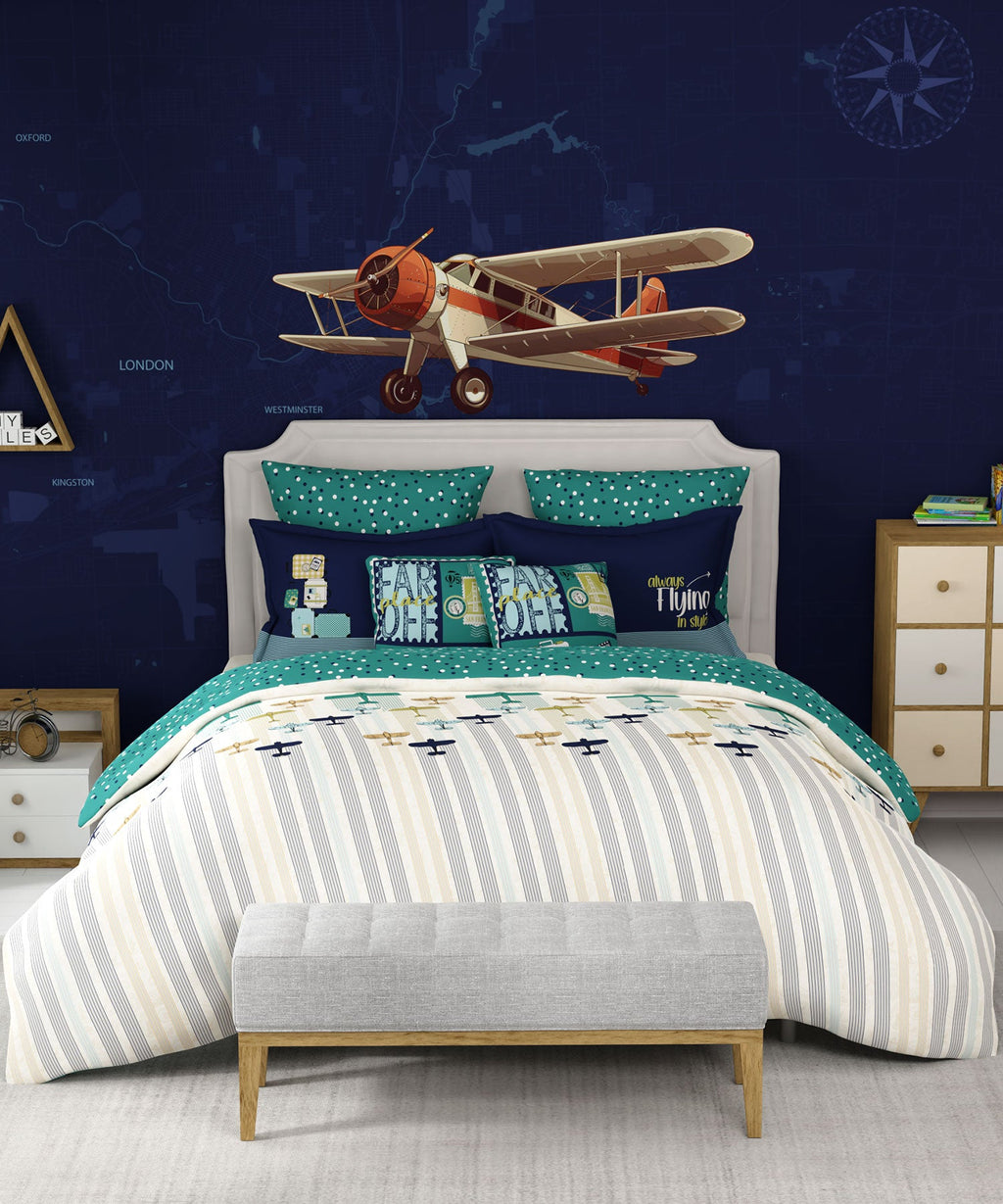 Juniors Double Bedsheet, Passport| 144TC Cotton|2 Pillow Covers & 2 Cushion Covers
