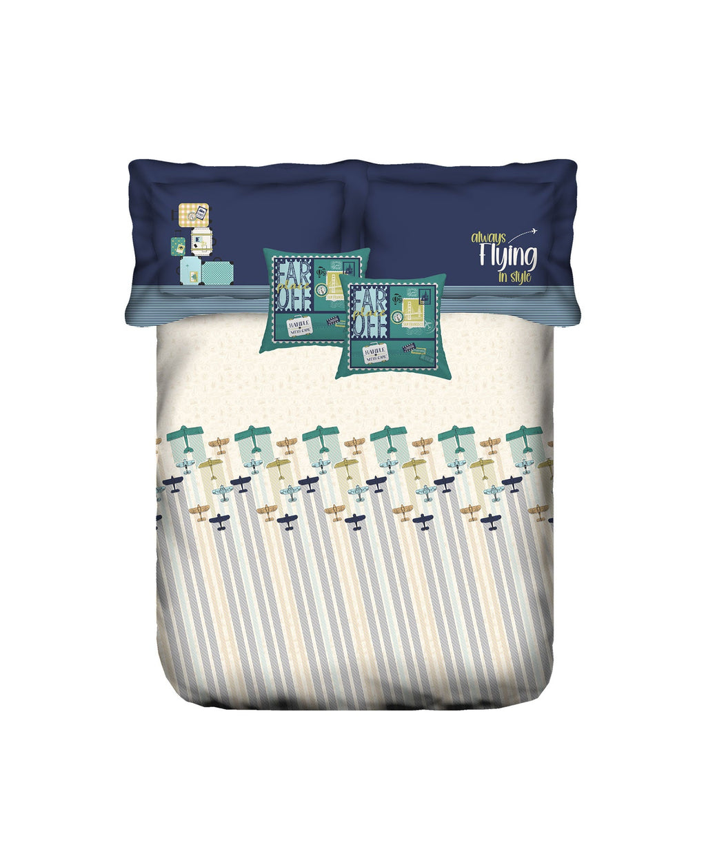 Juniors Double Bedsheet, Passport| 144TC Cotton|2 Pillow Covers & 2 Cushion Covers