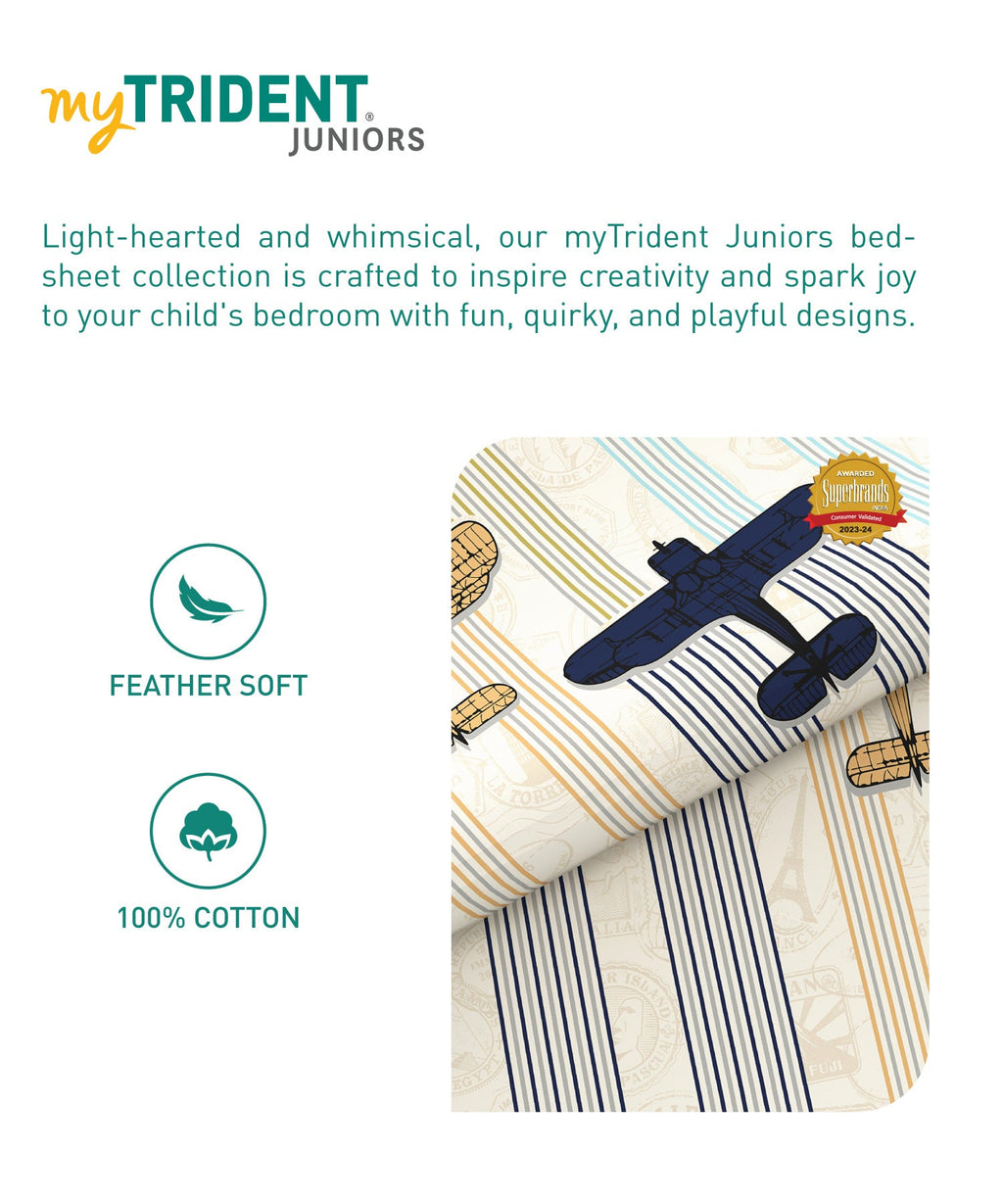 Juniors Double Bedsheet, Passport| 144TC Cotton|2 Pillow Covers & 2 Cushion Covers