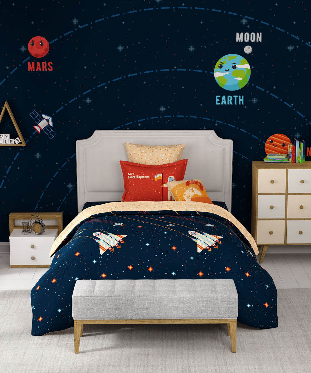 Juniors Single Bedsheet Set, Lightyear|144 TC Cotton|1 Pillow Cover