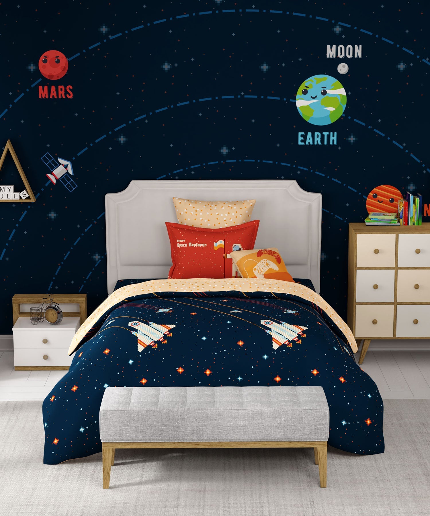 Juniors Single Bedsheet Set, Lightyear|144 TC Cotton|1 Pillow Cover