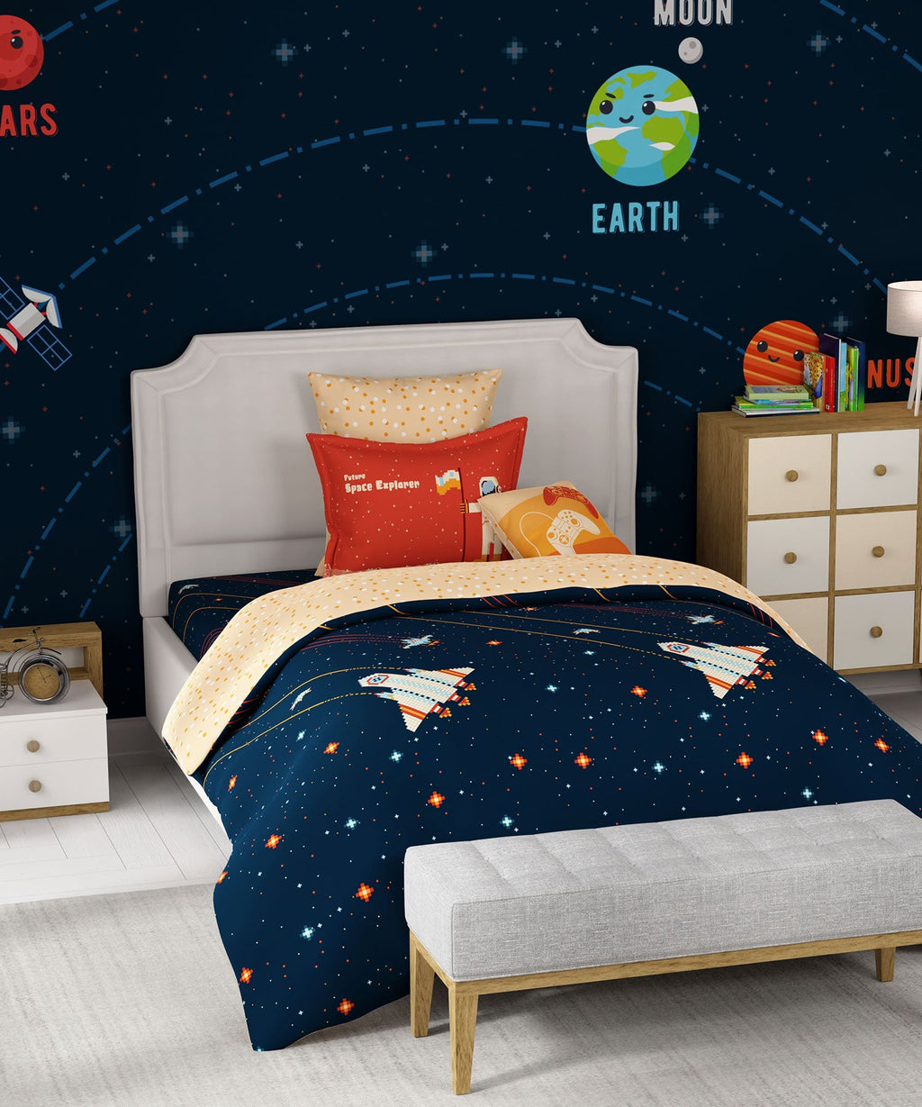 Juniors Single Bedsheet Set, Lightyear|144 TC Cotton|1 Pillow Cover