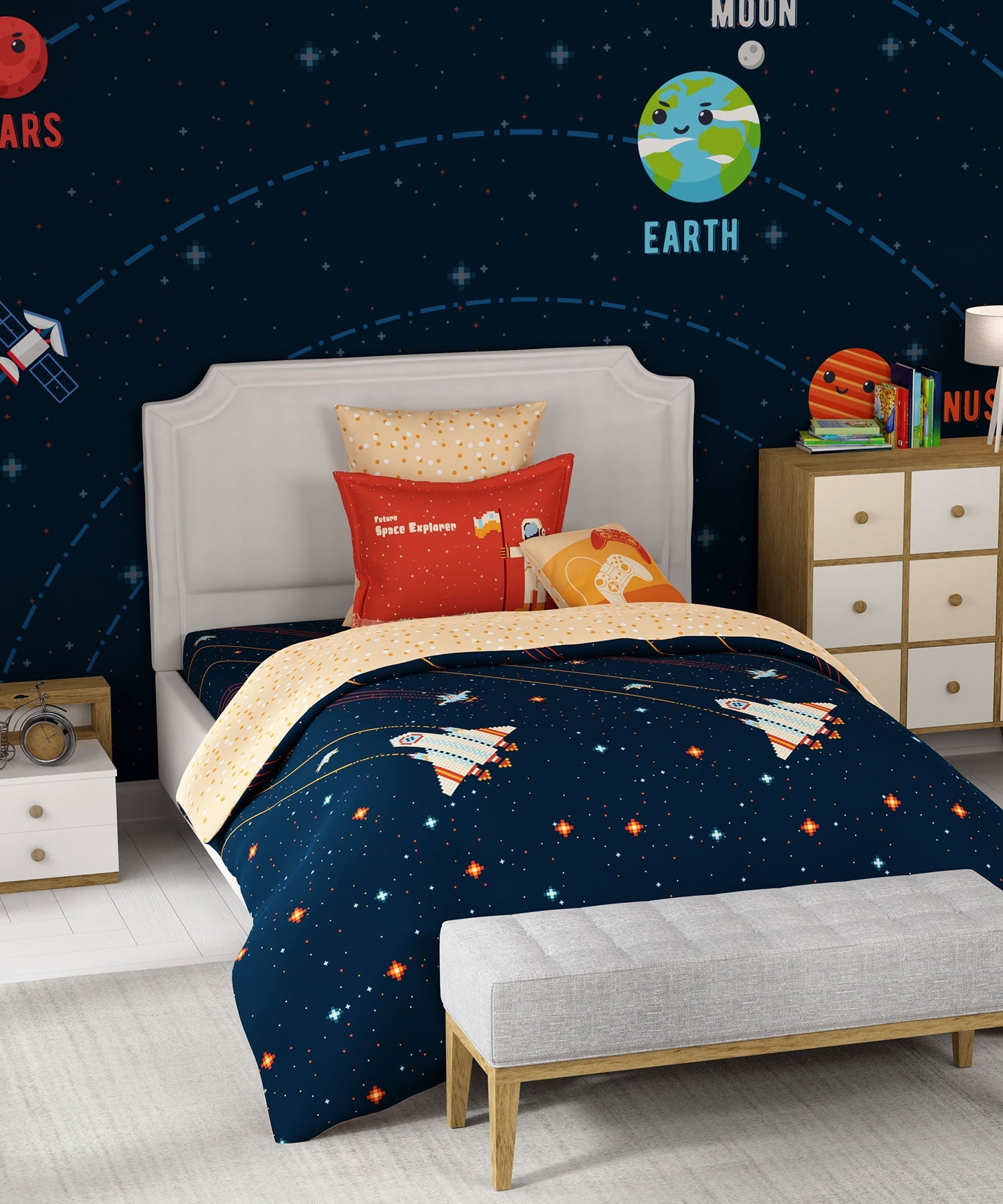 Juniors Single Bedsheet Set, Lightyear|144 TC Cotton|1 Pillow Cover