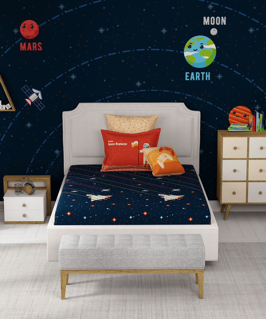 Juniors Single Bedsheet Set, Lightyear|144 TC Cotton|1 Pillow Cover