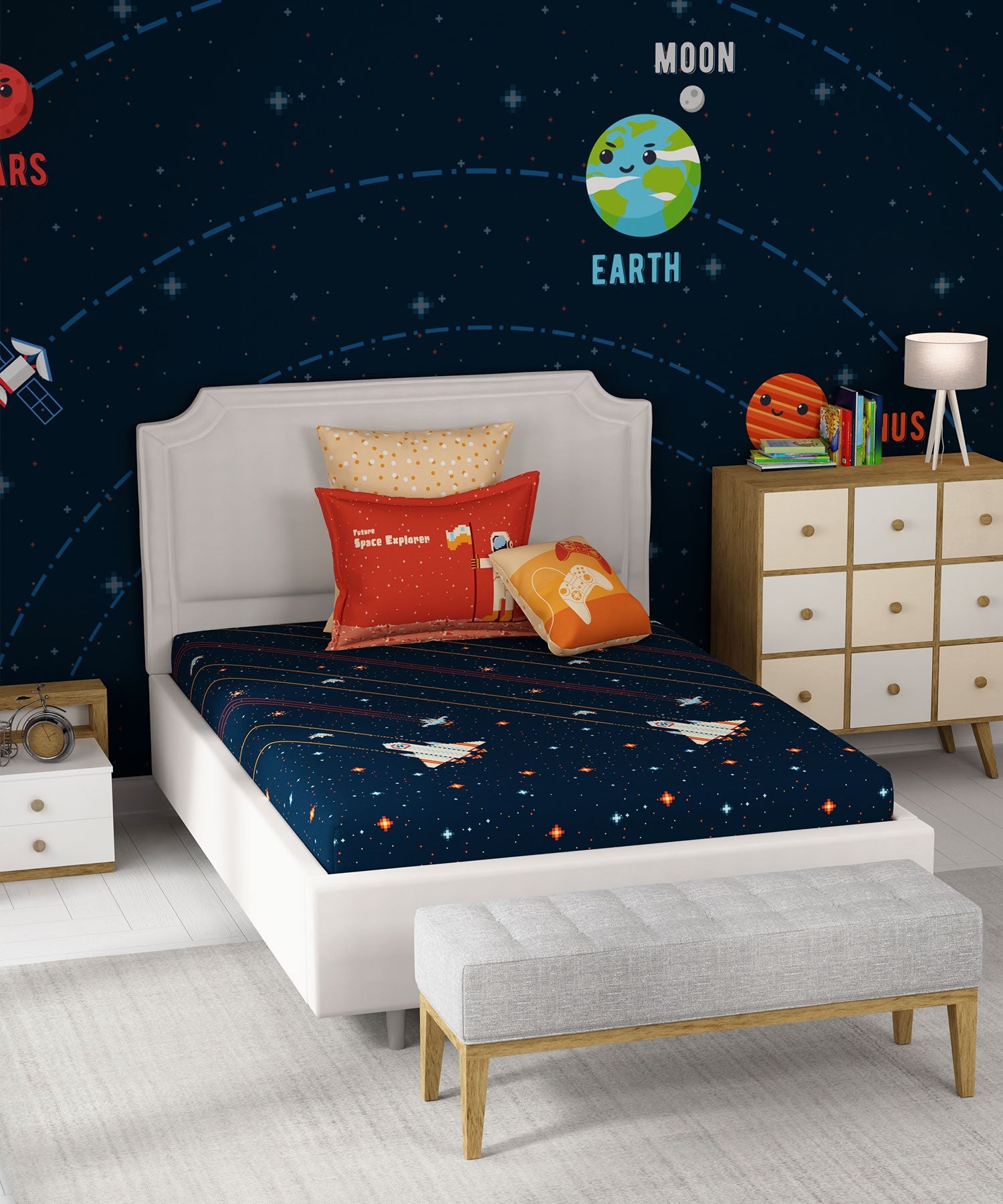 Juniors Single Bedsheet Set, Lightyear|144 TC Cotton|1 Pillow Cover