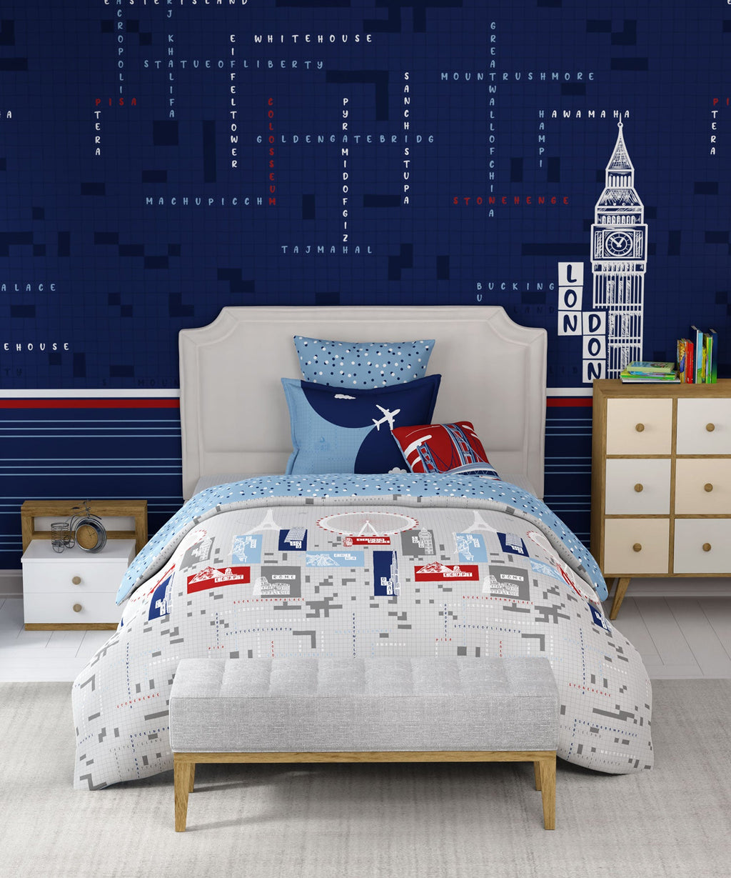 Juniors Single Bedsheet Set, Crossworld|144 TC Cotton|1 Pillow Cover