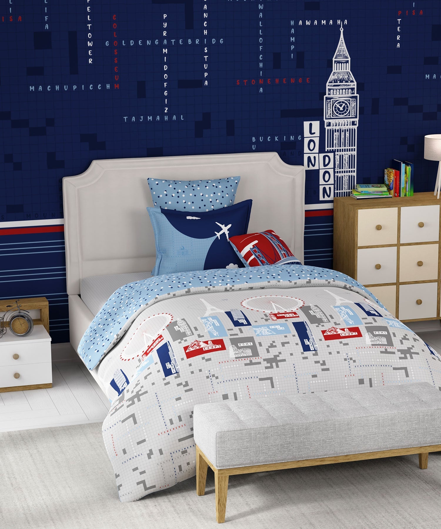 Juniors Single Bedsheet Set, Crossworld|144 TC Cotton|1 Pillow Cover