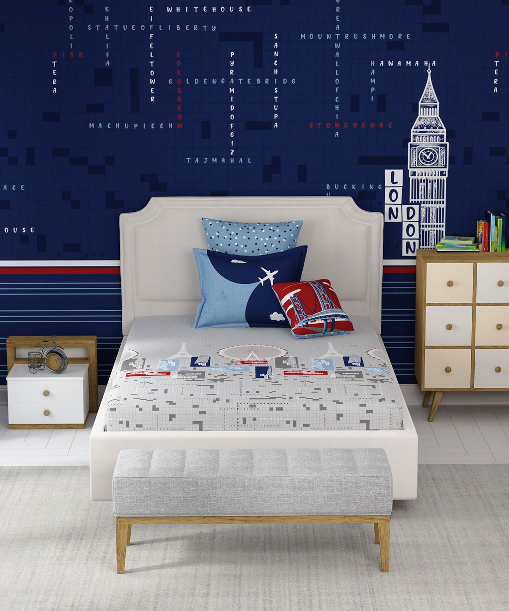 Juniors Single Bedsheet Set, Crossworld|144 TC Cotton|1 Pillow Cover
