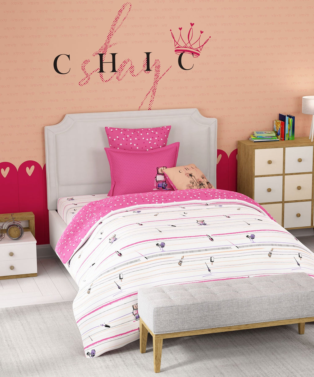 Juniors Single Bedsheet Set, Slumber Party|144 TC Cotton|1 Pillow Cover