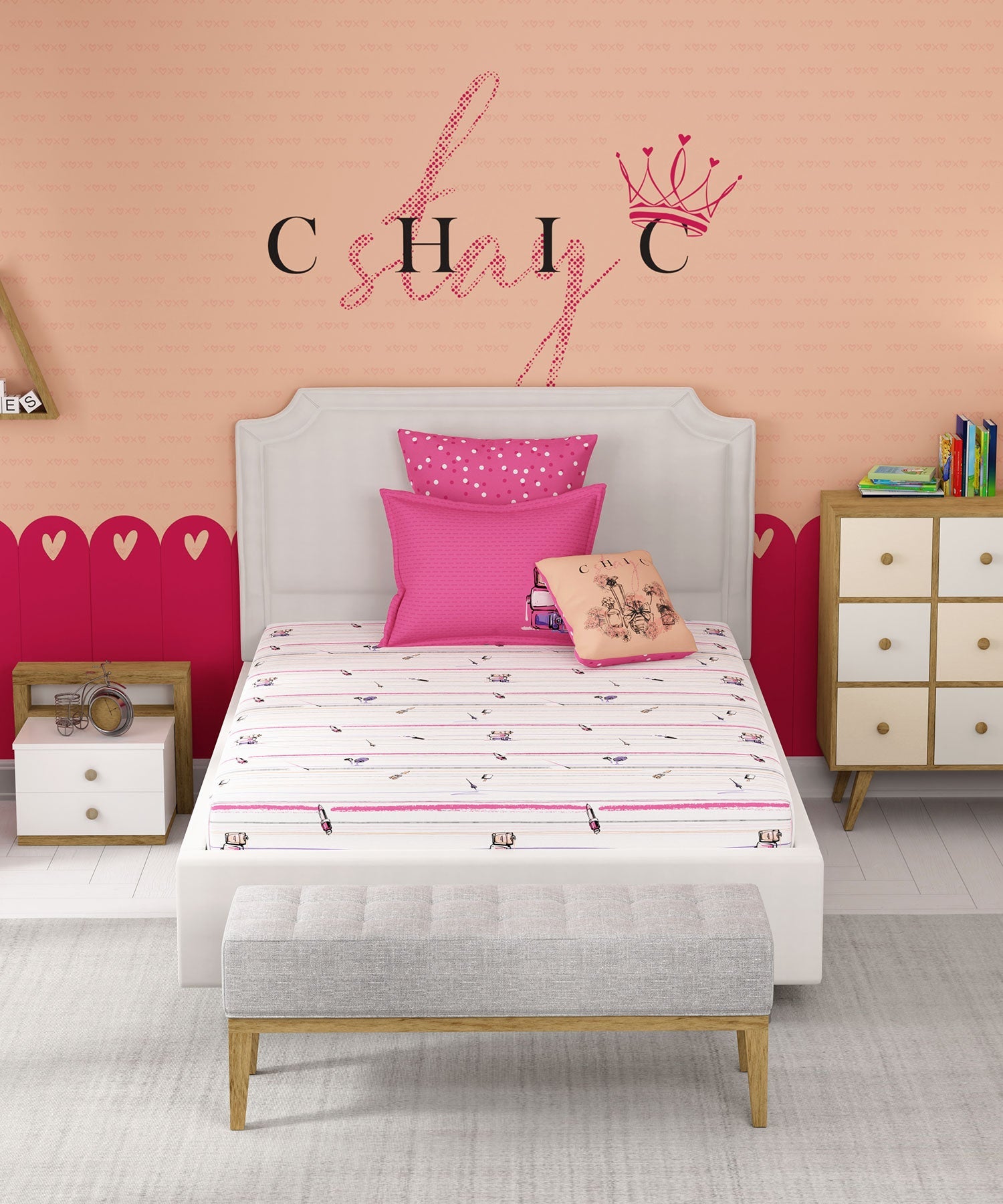 Juniors Single Bedsheet Set, Slumber Party|144 TC Cotton|1 Pillow Cover