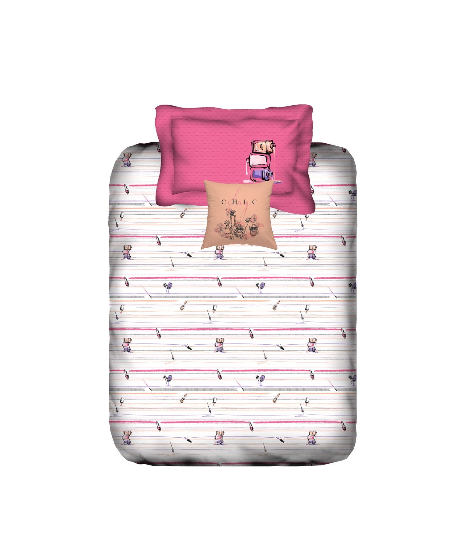 Juniors Single Bedsheet Set, Slumber Party|144 TC Cotton|1 Pillow Cover