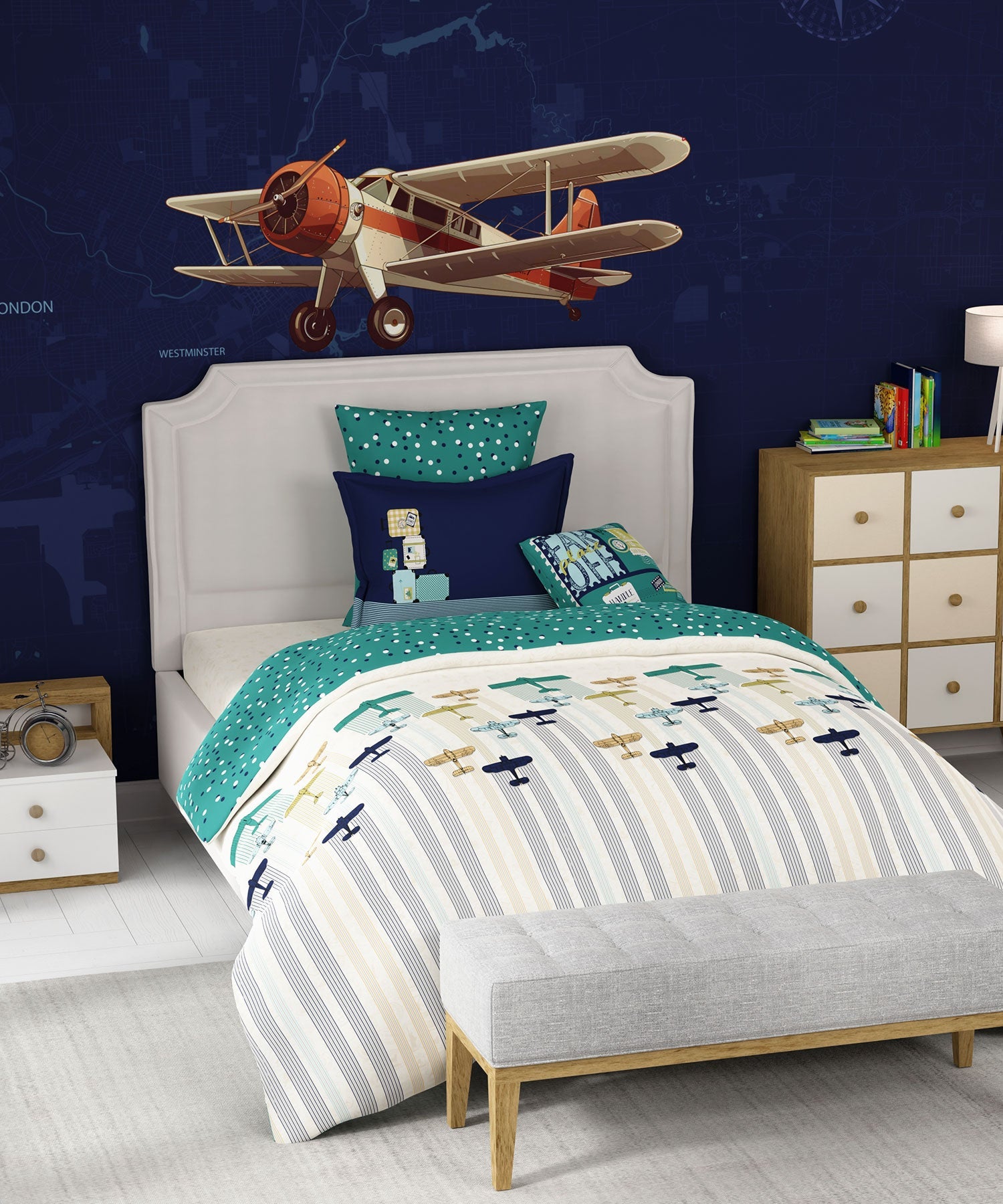 Juniors Single Bedsheet Set, Passport|144 TC Cotton|1 Pillow Cover