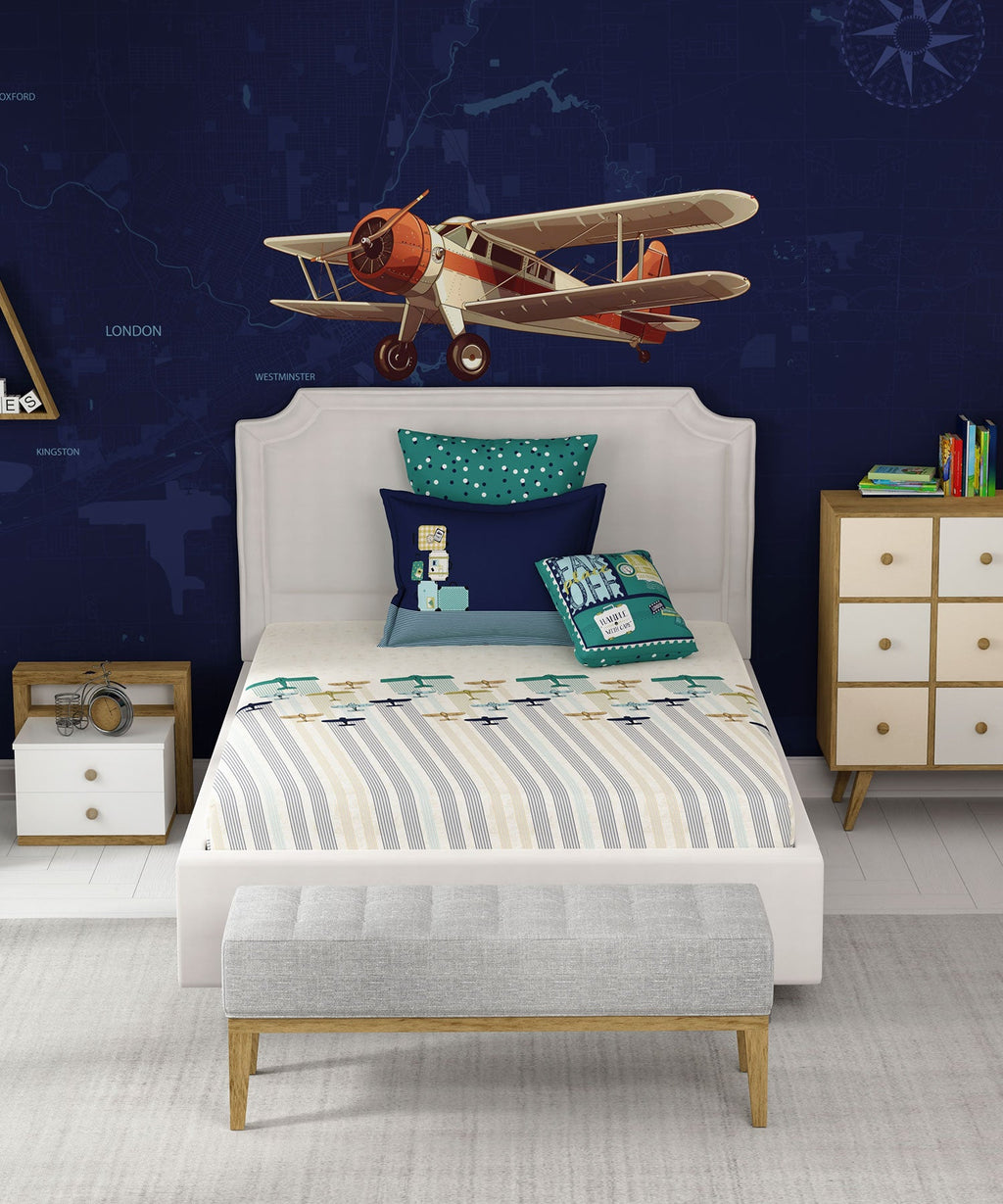 Juniors Single Bedsheet Set, Passport|144 TC Cotton|1 Pillow Cover