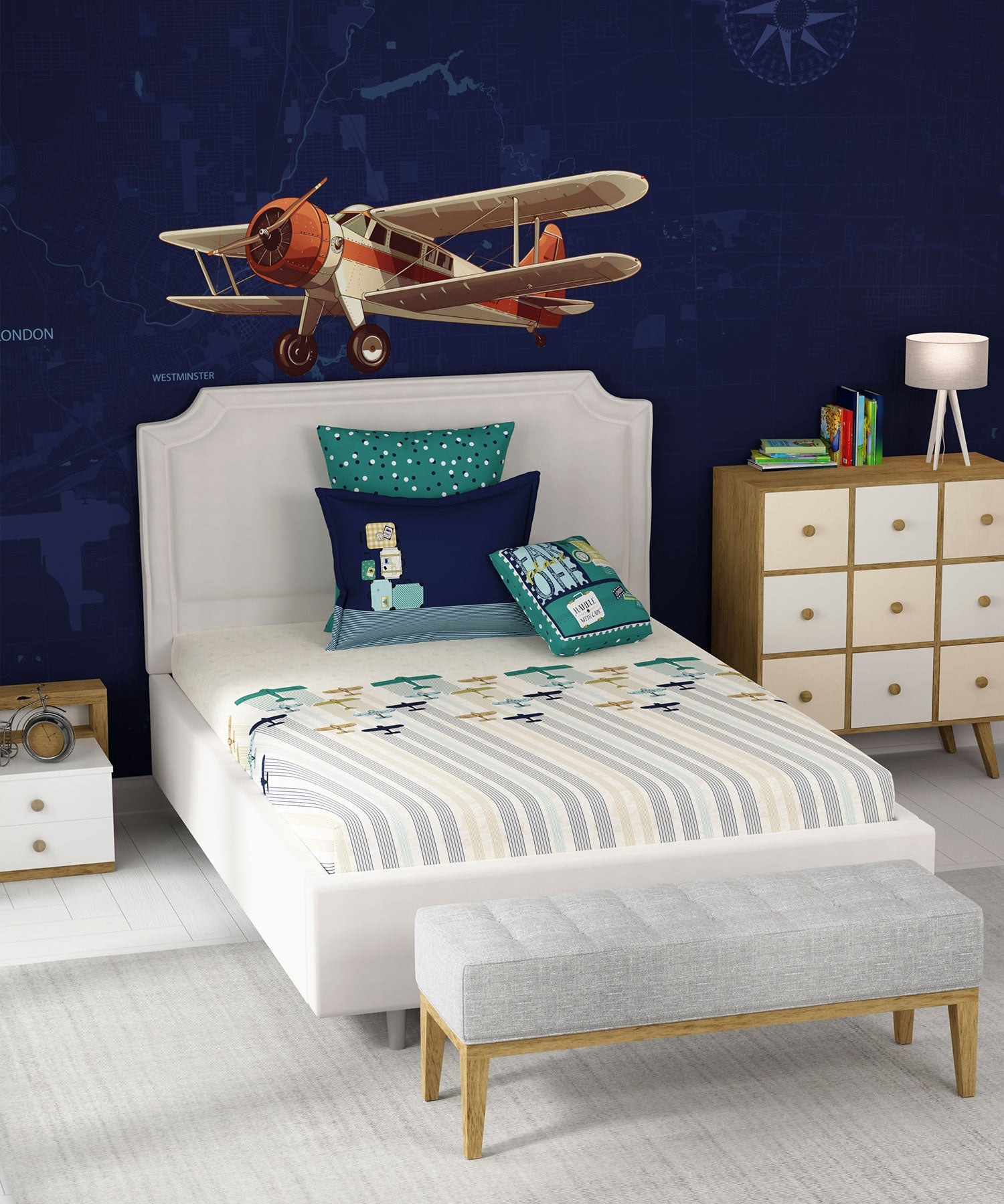 Juniors Single Bedsheet Set, Passport|144 TC Cotton|1 Pillow Cover