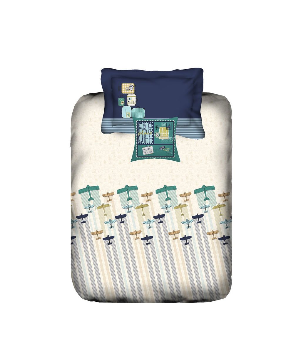 Juniors Single Bedsheet Set, Passport|144 TC Cotton|1 Pillow Cover
