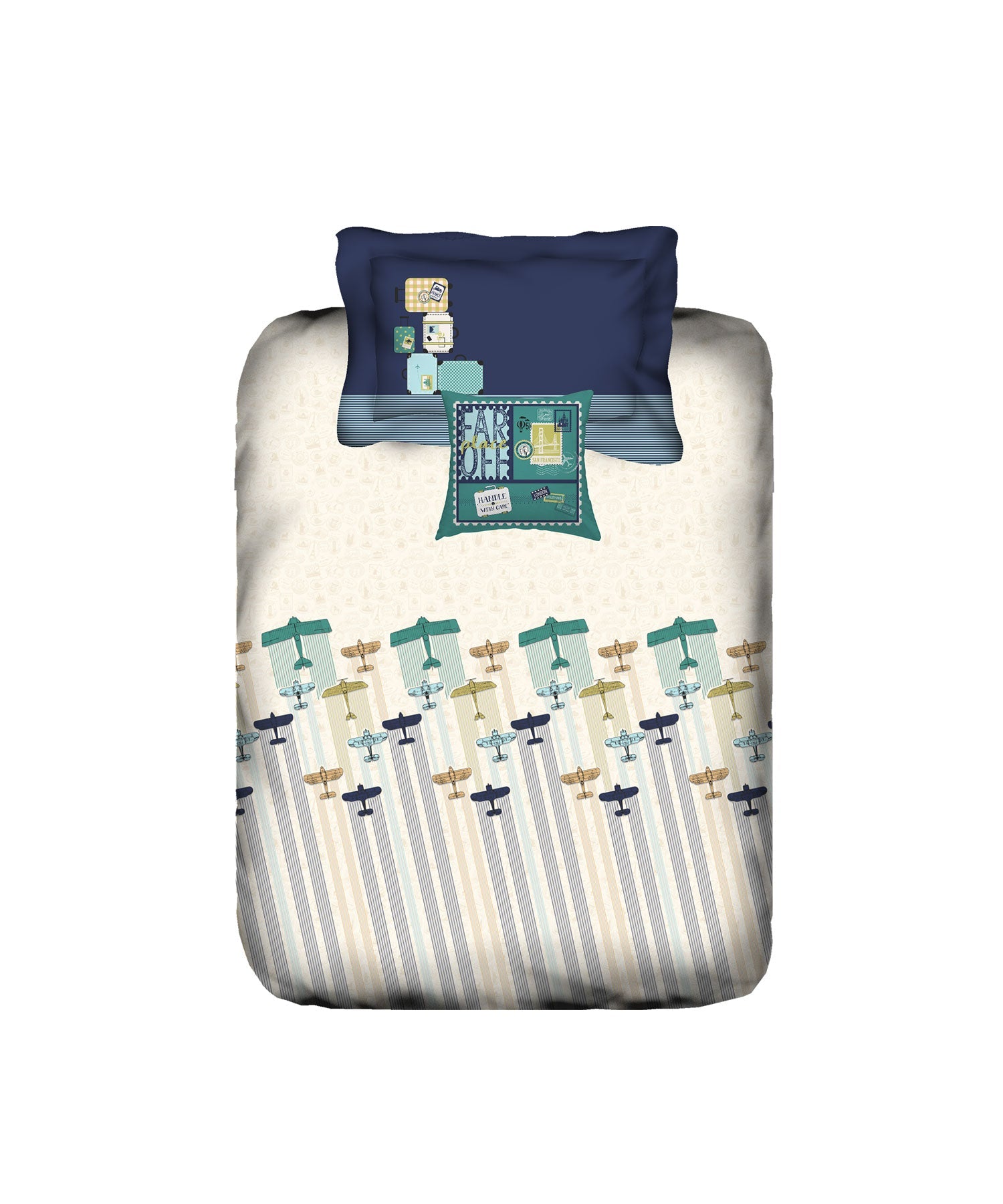Juniors Single Bedsheet Set, Passport|144 TC Cotton|1 Pillow Cover