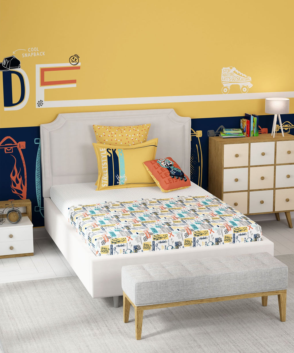 Juniors Single Bedsheet Set, Streetstyle Skate|144 TC Cotton|1 Pillow Cover