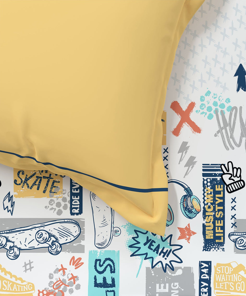 Juniors Single Bedsheet Set, Streetstyle Skate|144 TC Cotton|1 Pillow Cover