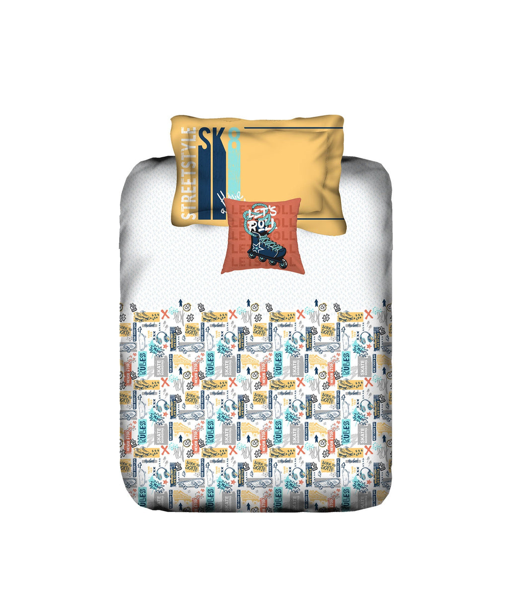Juniors Single Bedsheet Set, Streetstyle Skate|144 TC Cotton|1 Pillow Cover