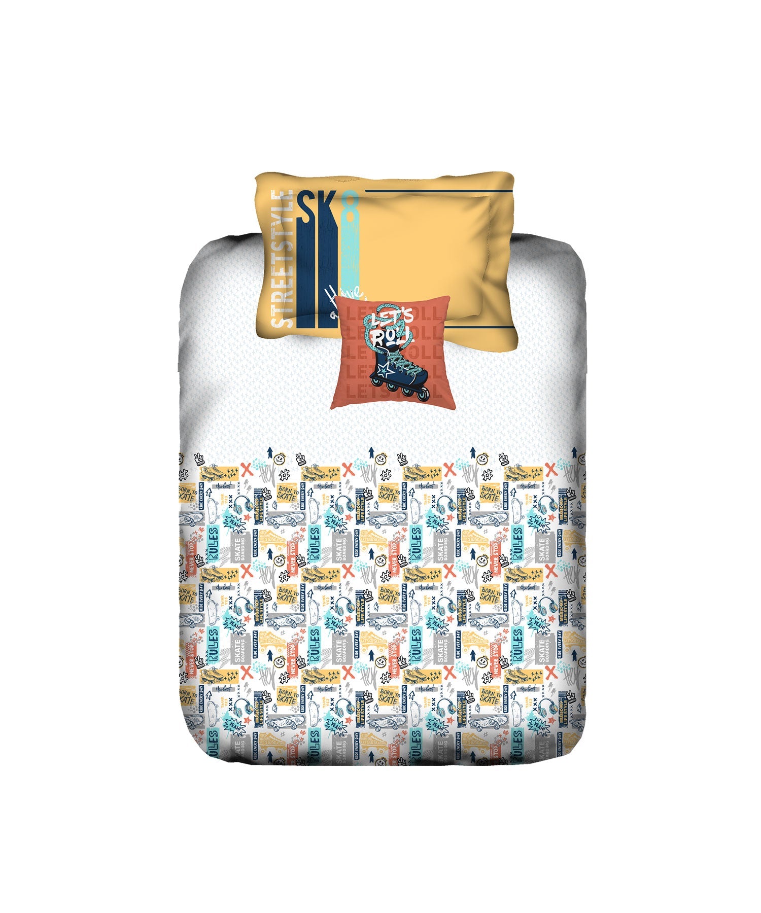 Juniors Single Bedsheet Set, Streetstyle Skate|144 TC Cotton|1 Pillow Cover
