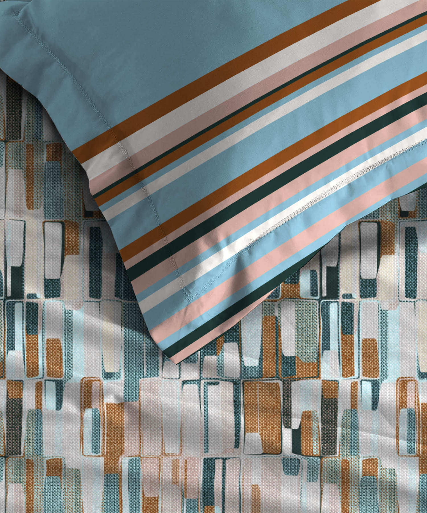 Dusk & Dawn Queen Bedsheet Set, Crossroads Blue| 144 TC Cotton|2 Pillow Covers