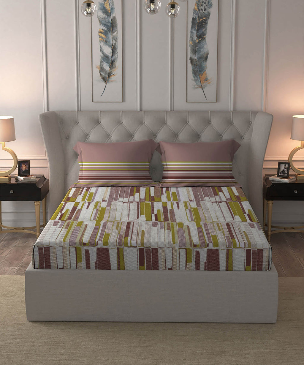 Dusk & Dawn Queen Bedsheet Set, Crossroads Red| 144 TC Cotton|2 Pillow Covers