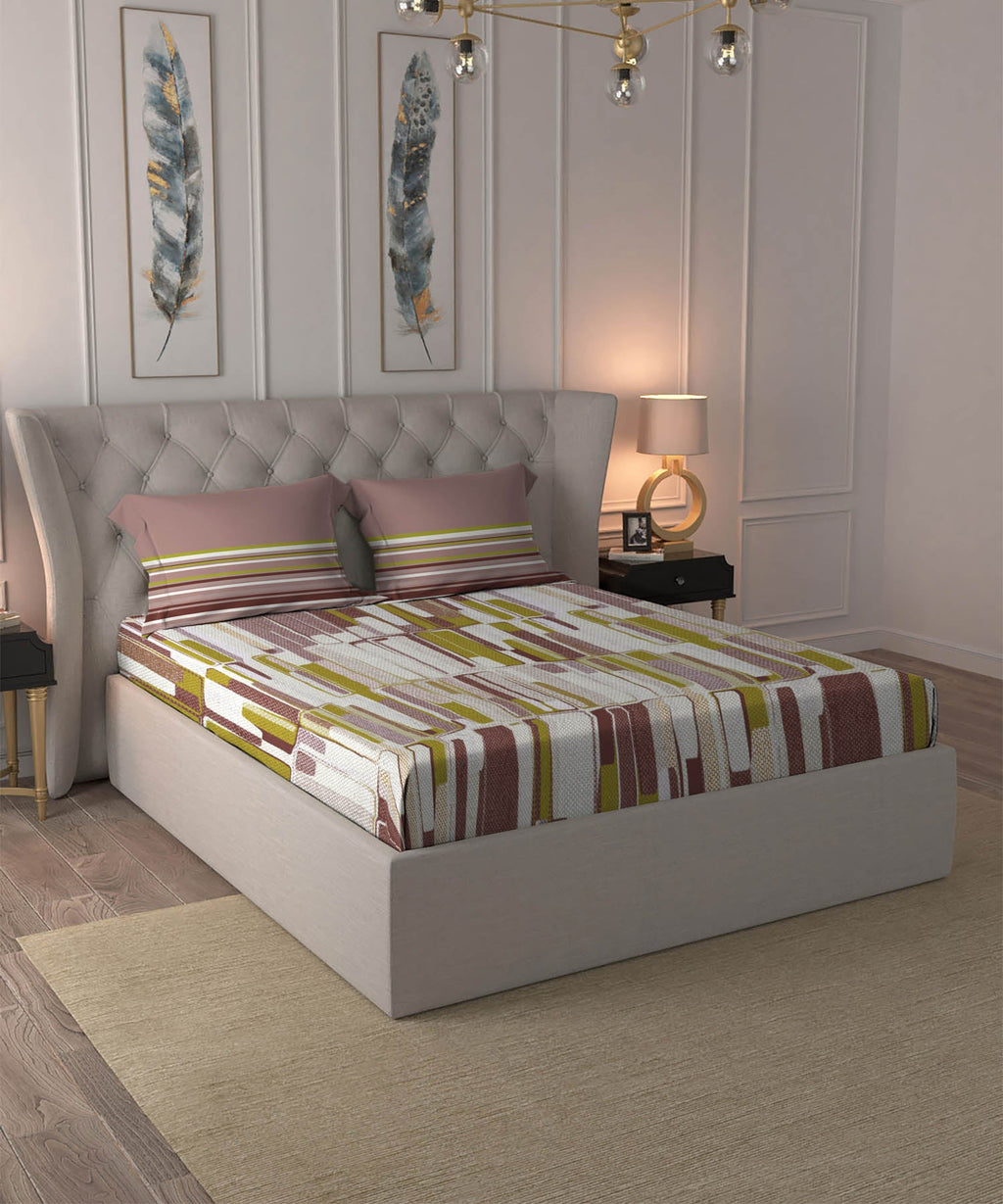 Dusk & Dawn Queen Bedsheet Set, Crossroads Red| 144 TC Cotton|2 Pillow Covers