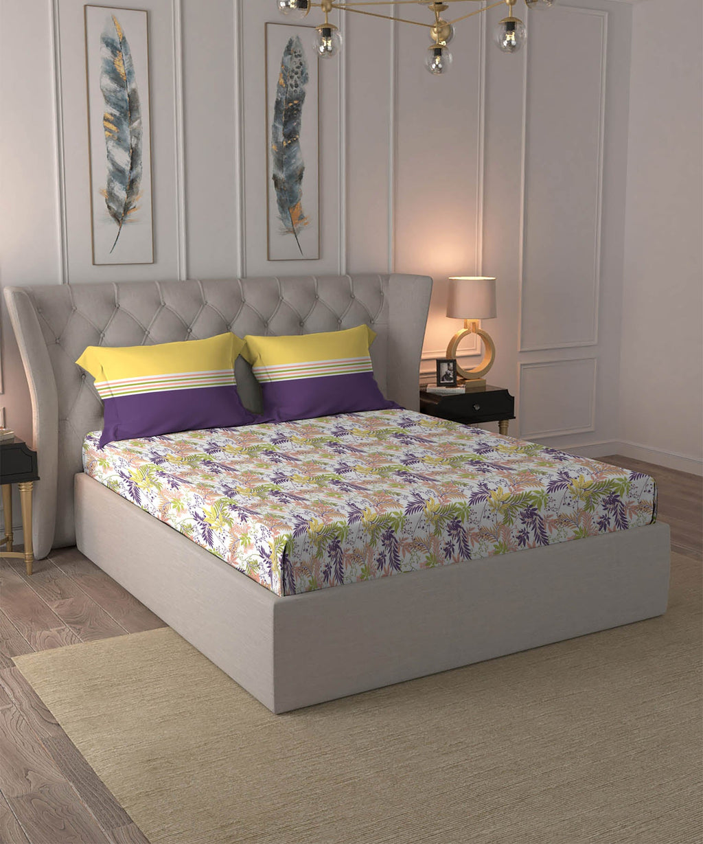 Dusk & Dawn Queen Bedsheet Set, Firefly Purple|144 TC Cotton|2 Pillow Covers