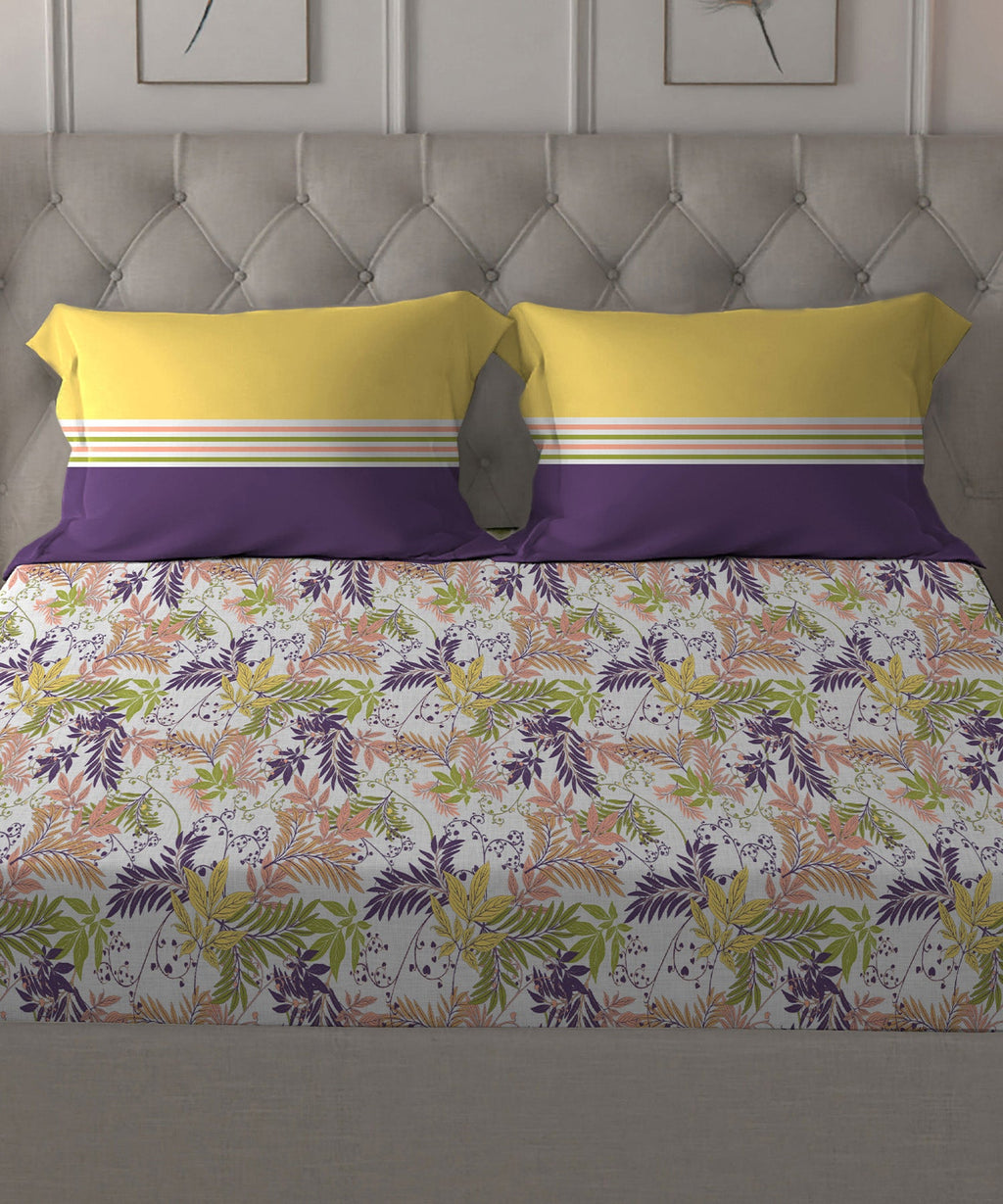 Dusk & Dawn Queen Bedsheet Set, Firefly Purple|144 TC Cotton|2 Pillow Covers