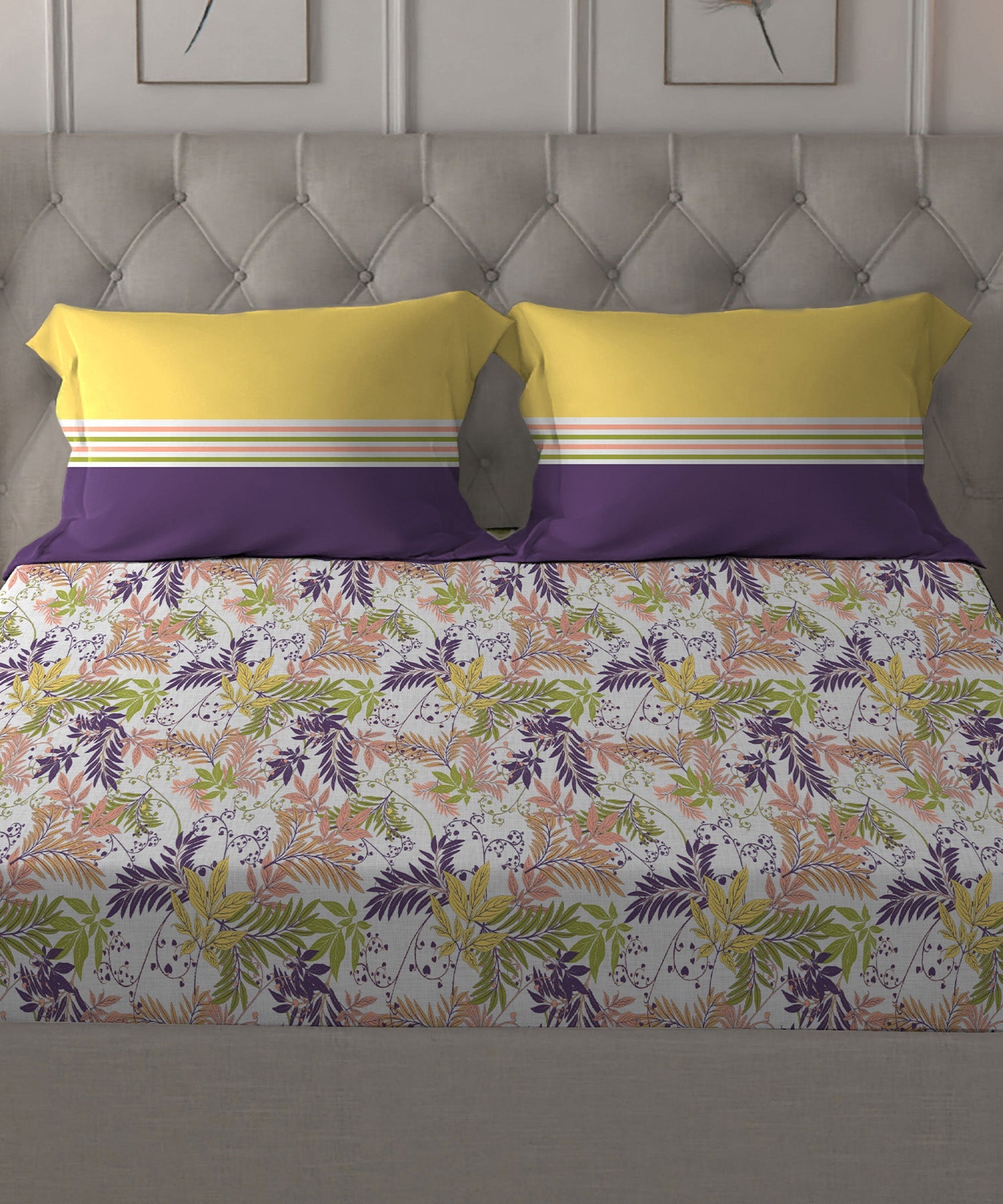 Dusk & Dawn Queen Bedsheet Set, Firefly Purple|144 TC Cotton|2 Pillow Covers