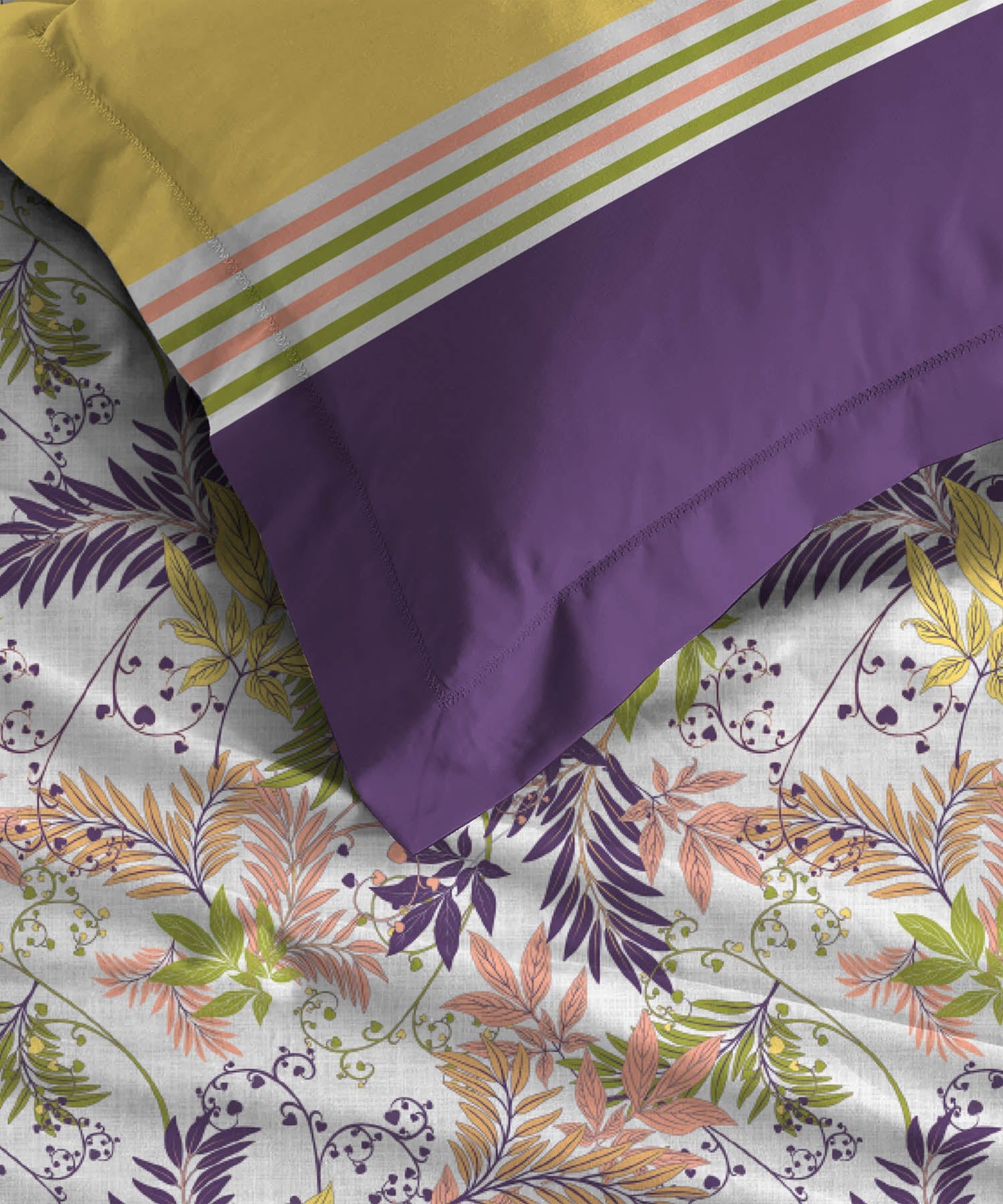 Dusk & Dawn Queen Bedsheet Set, Firefly Purple|144 TC Cotton|2 Pillow Covers