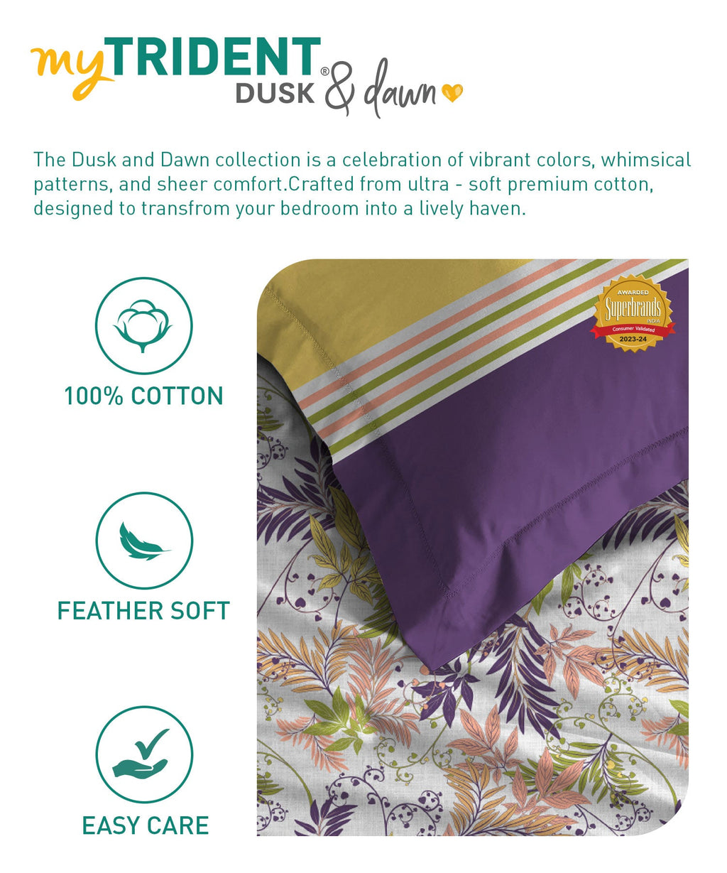 Dusk & Dawn Queen Bedsheet Set, Firefly Purple|144 TC Cotton|2 Pillow Covers