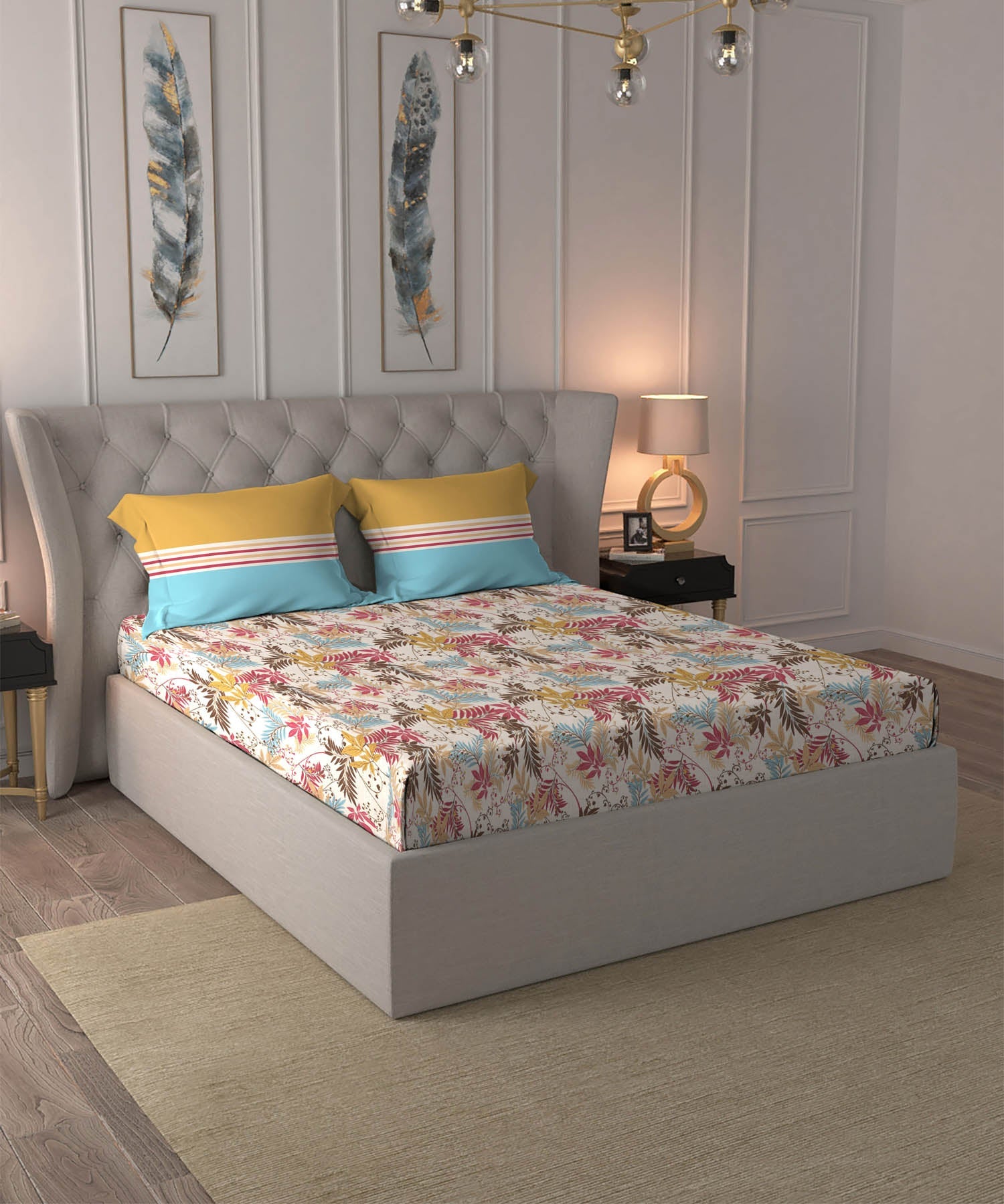 Dusk & Dawn Queen Bedsheet Set, Firefly Red|144 TC Cotton|2 Pillow Covers
