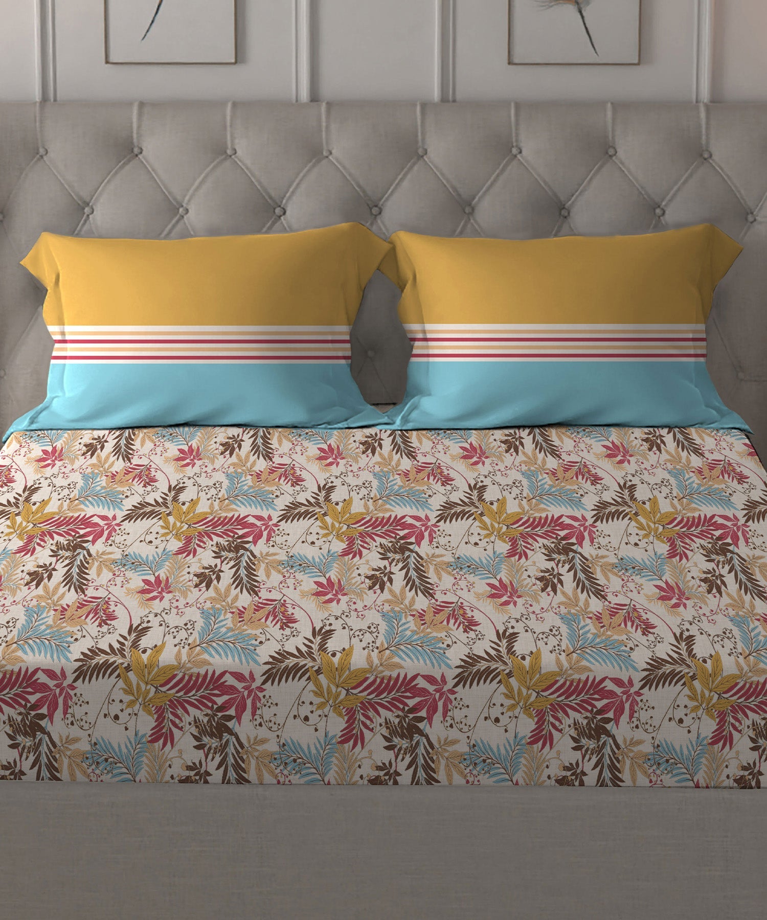 Dusk & Dawn Queen Bedsheet Set, Firefly Red|144 TC Cotton|2 Pillow Covers
