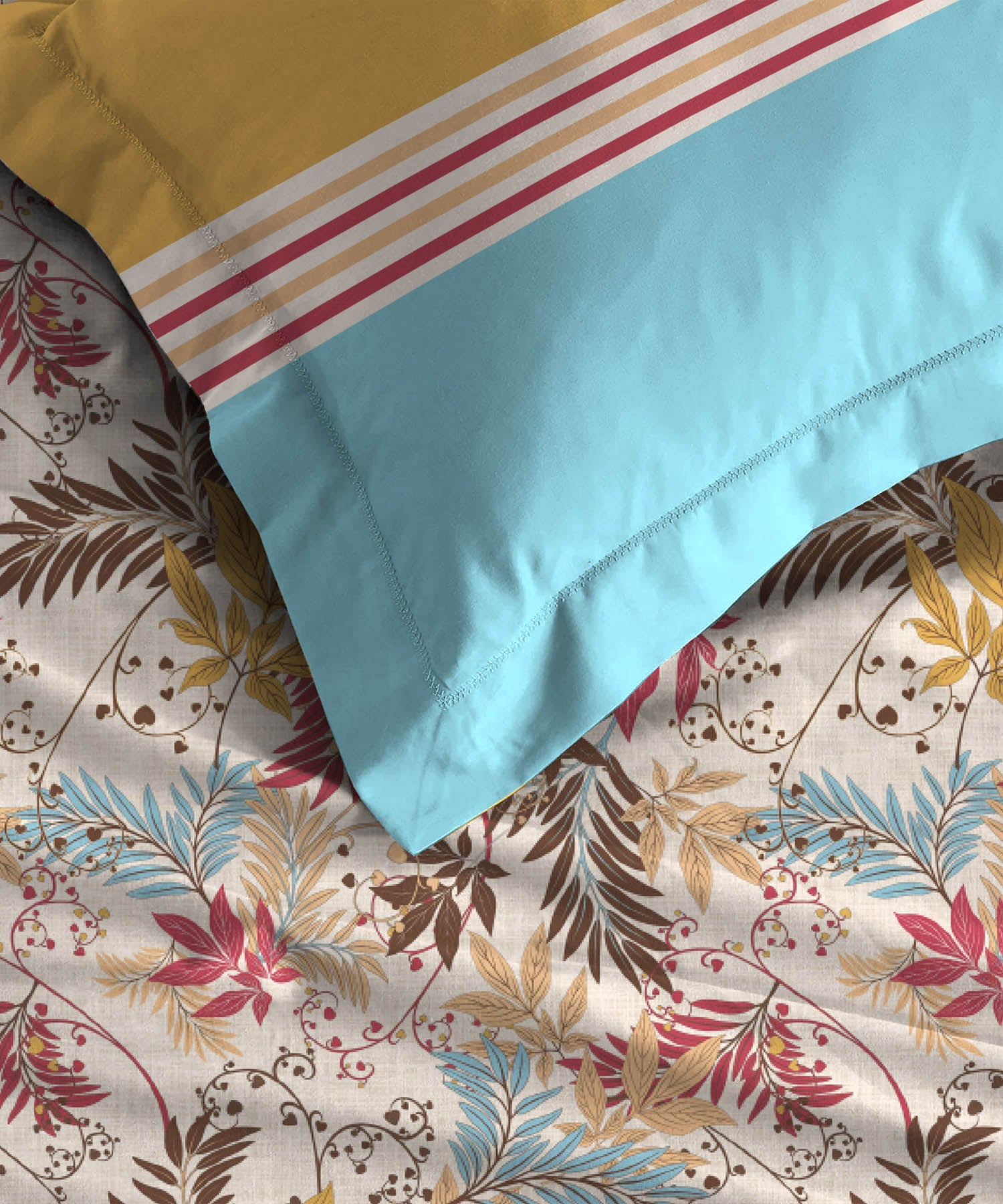 Dusk & Dawn Queen Bedsheet Set, Firefly Red|144 TC Cotton|2 Pillow Covers