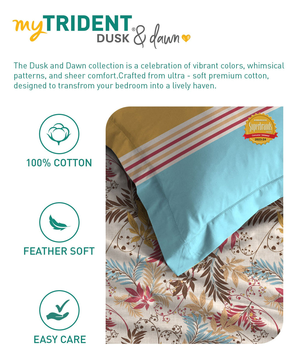 Dusk & Dawn Queen Bedsheet Set, Firefly Red|144 TC Cotton|2 Pillow Covers