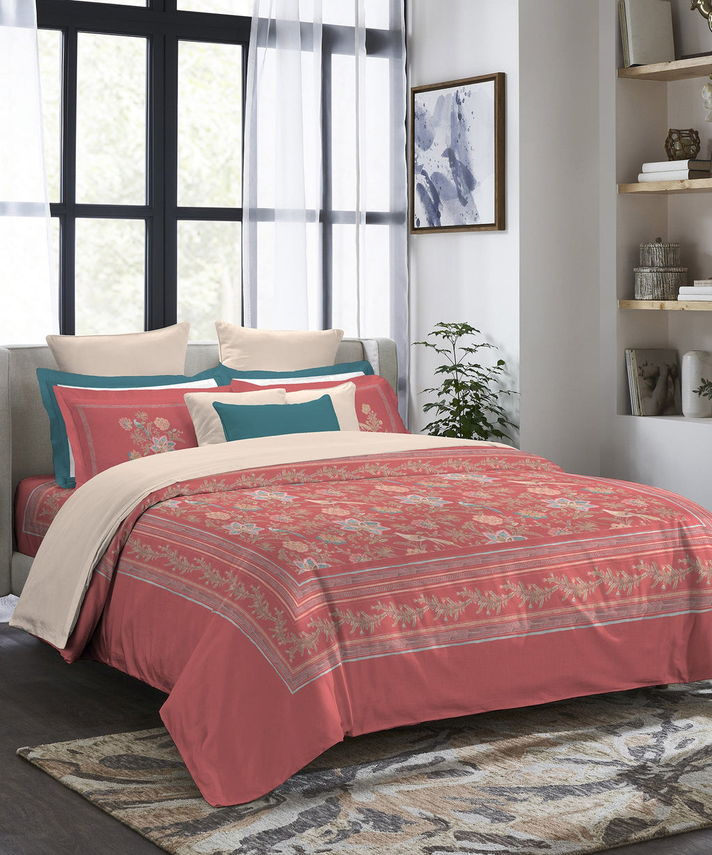 Indulgence Painterly Pattern King Bedsheet Set, Valencia|300 TC Cotton| 4 Pillow Covers