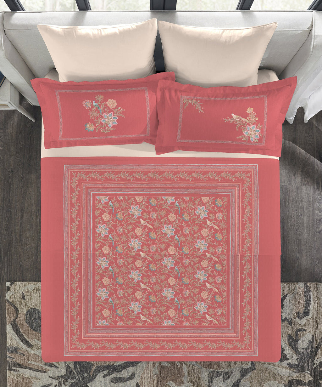 Indulgence Painterly Pattern King Bedsheet Set, Valencia|300 TC Cotton| 4 Pillow Covers