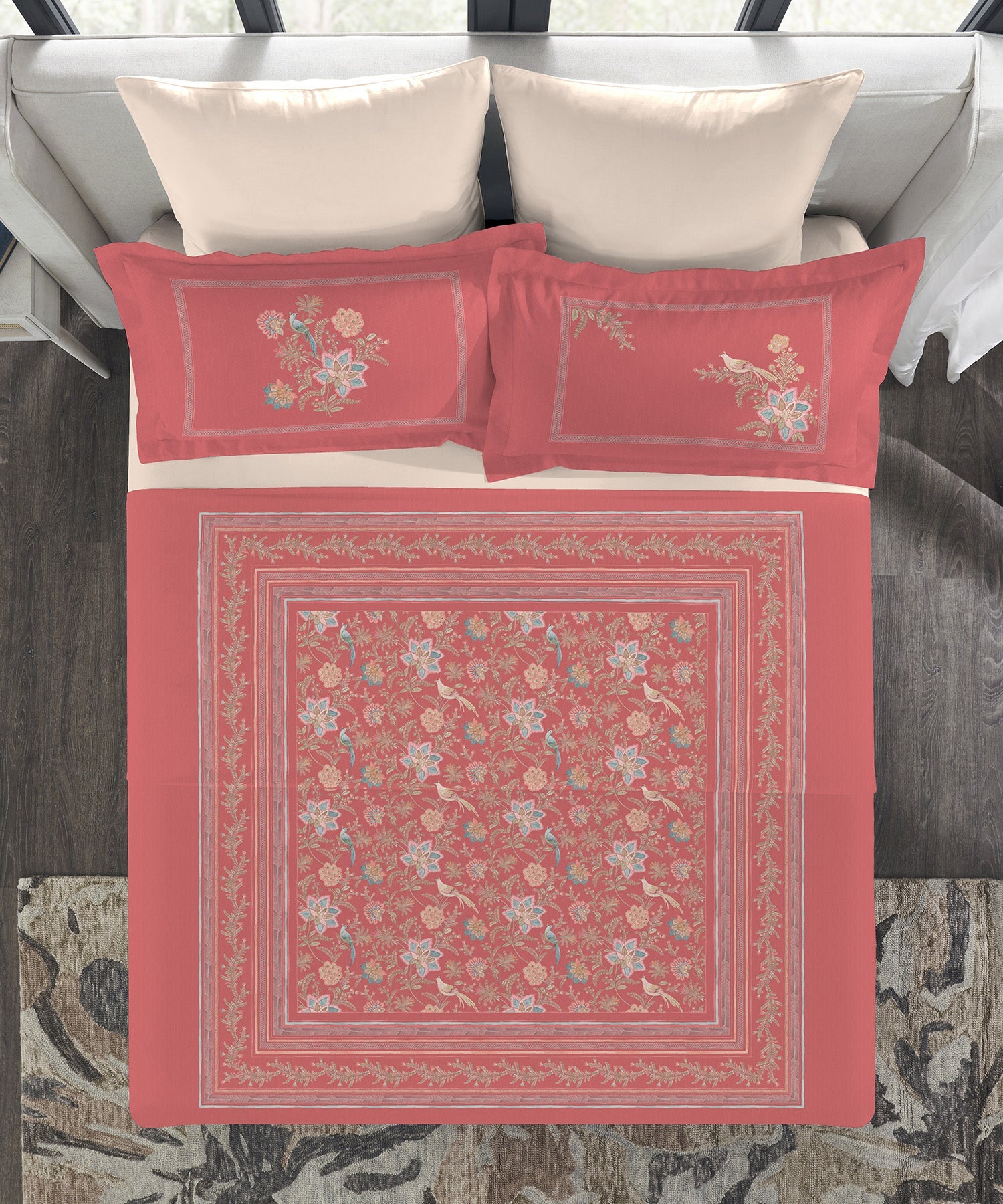 Indulgence Painterly Pattern King Bedsheet Set, Valencia|300 TC Cotton| 4 Pillow Covers