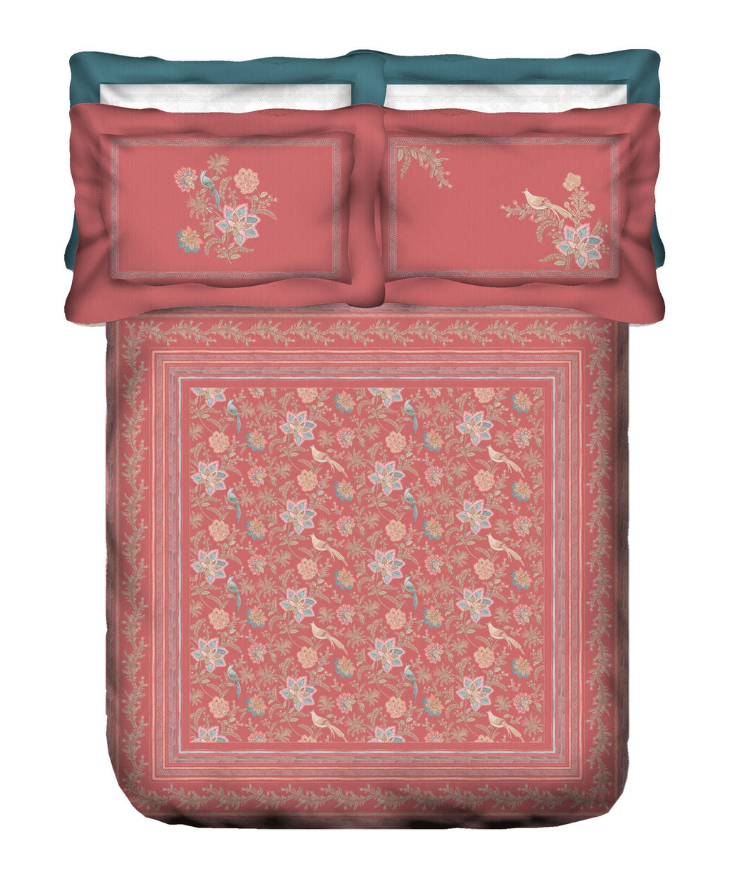 Indulgence Painterly Pattern King Bedsheet Set, Valencia|300 TC Cotton| 4 Pillow Covers