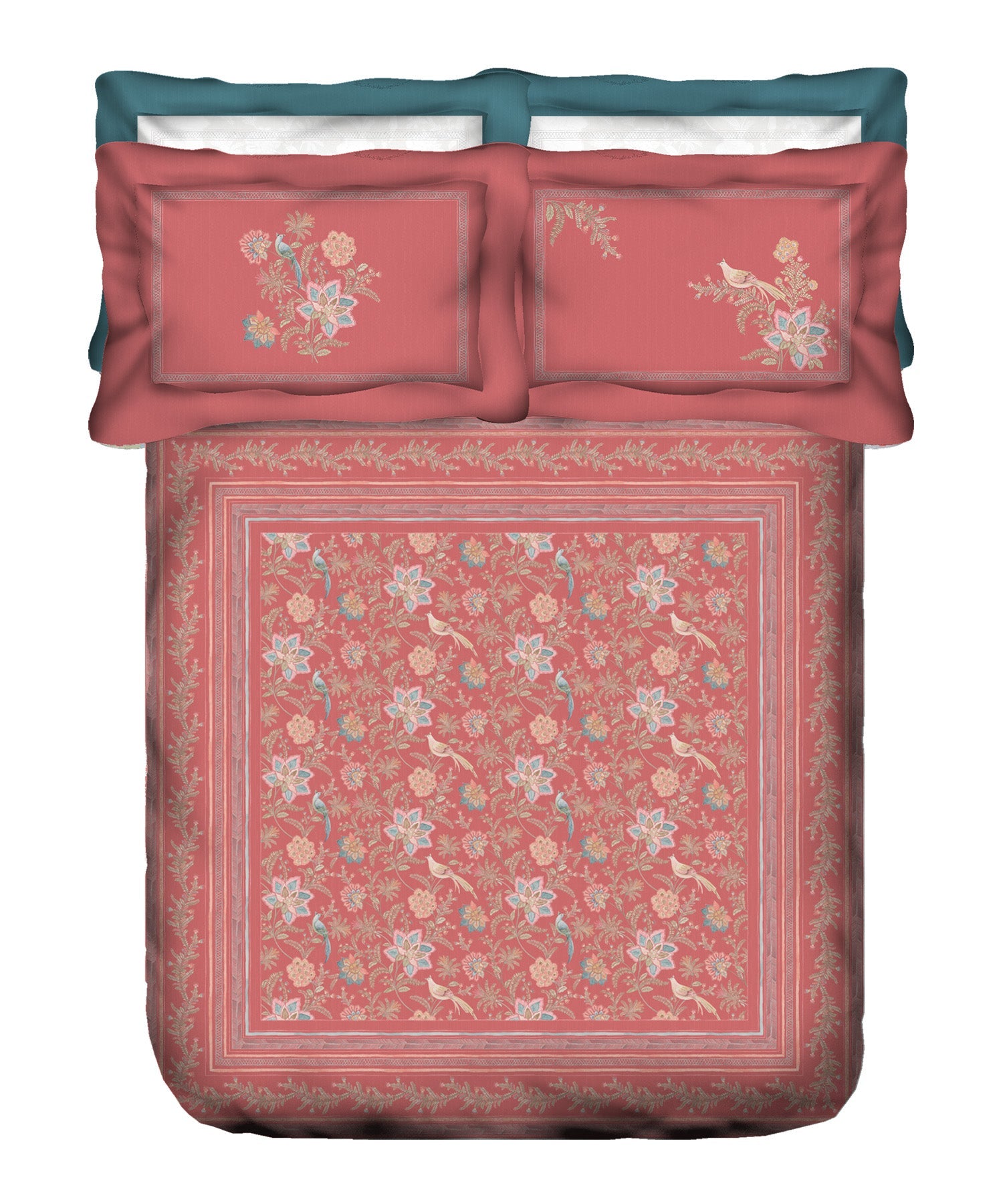 Indulgence Painterly Pattern King Bedsheet Set, Valencia|300 TC Cotton| 4 Pillow Covers