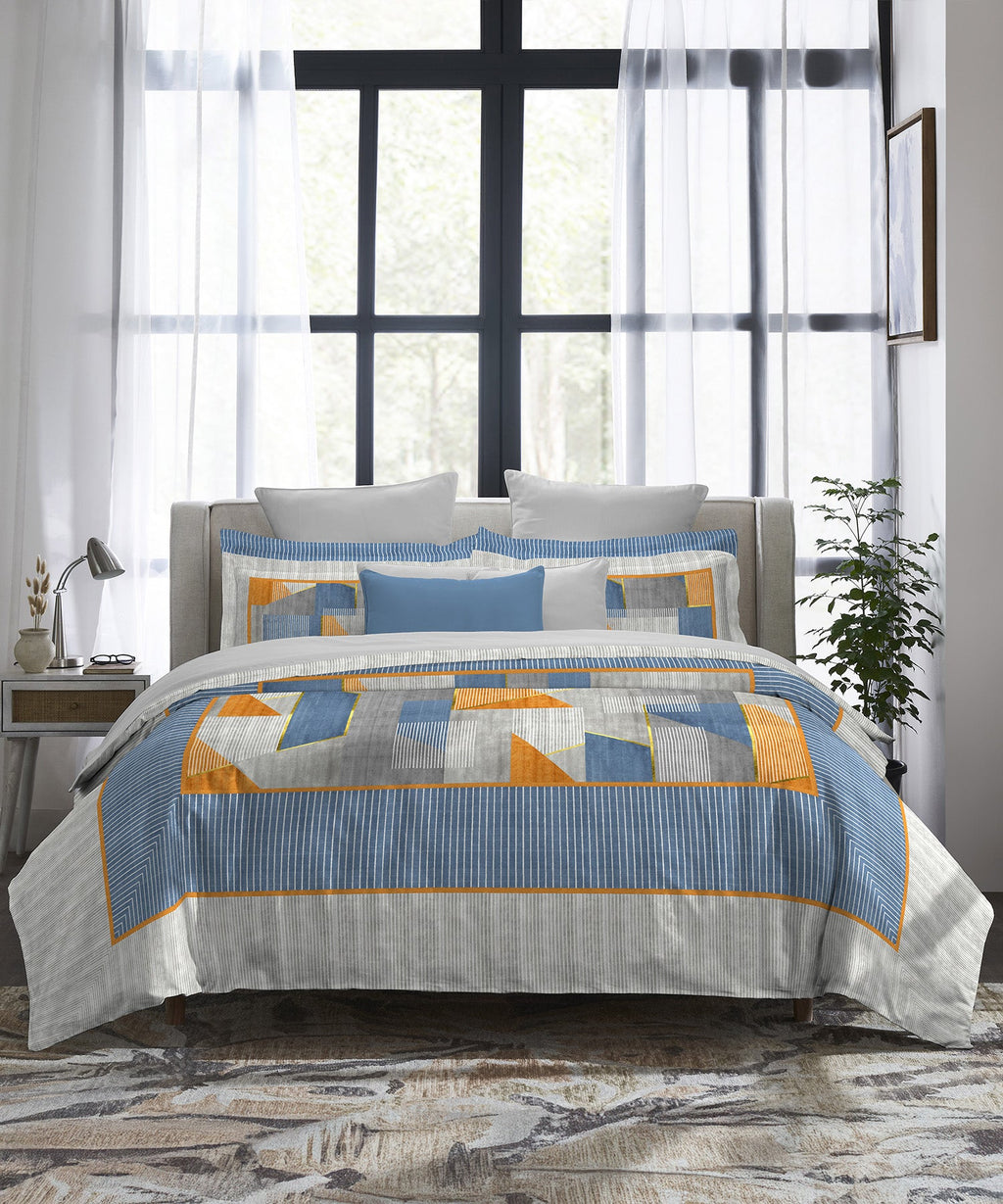 Indulgence Painterly Pattern King Bedsheet Set, Geo-Classical|300 TC Cotton| 4 Pillow Covers