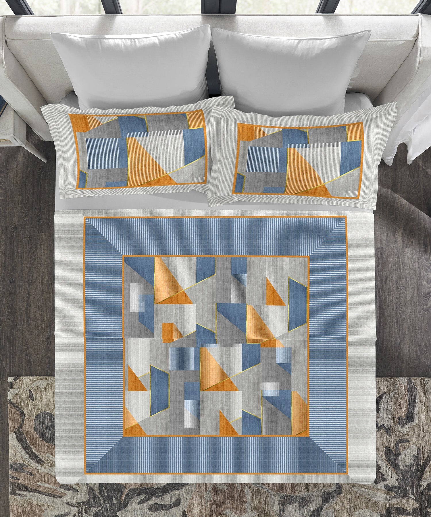 Indulgence Painterly Pattern King Bedsheet Set, Geo-Classical|300 TC Cotton| 4 Pillow Covers