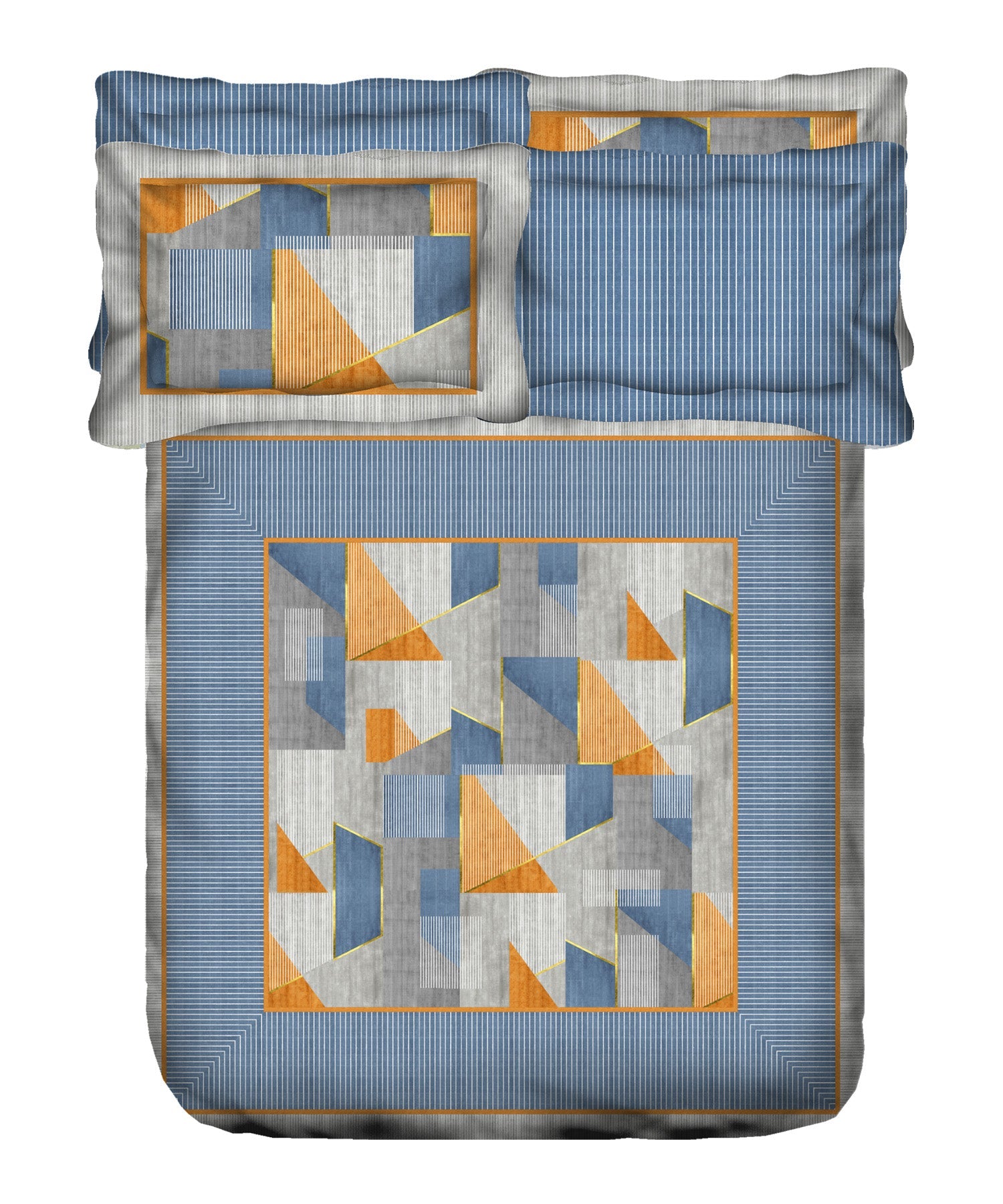 Indulgence Painterly Pattern King Bedsheet Set, Geo-Classical|300 TC Cotton| 4 Pillow Covers