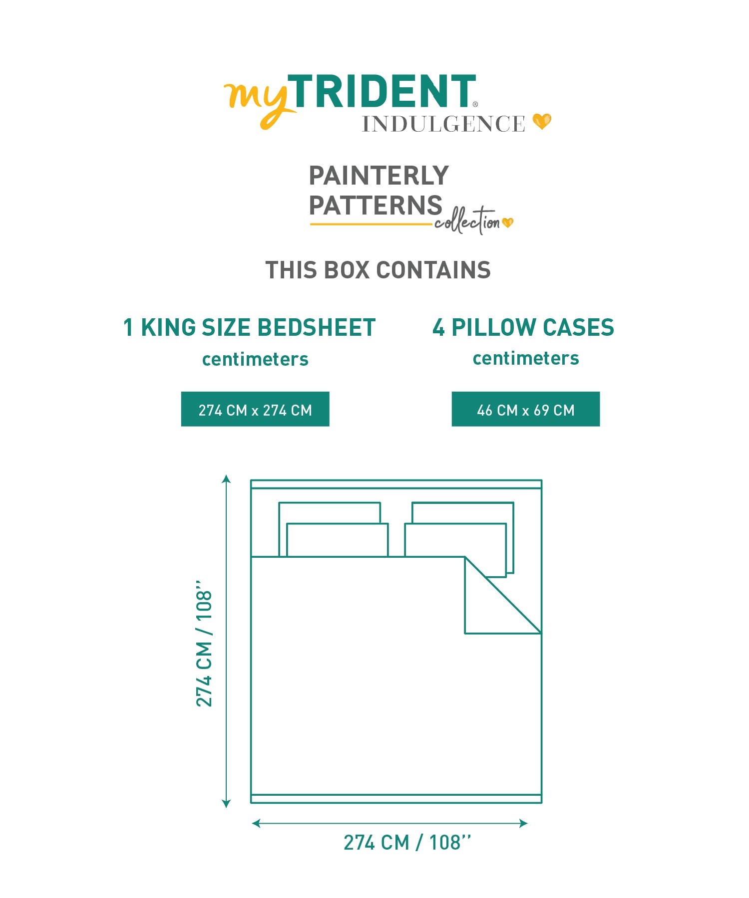 Indulgence Painterly Pattern King Bedsheet Set, Geo-Classical|300 TC Cotton| 4 Pillow Covers